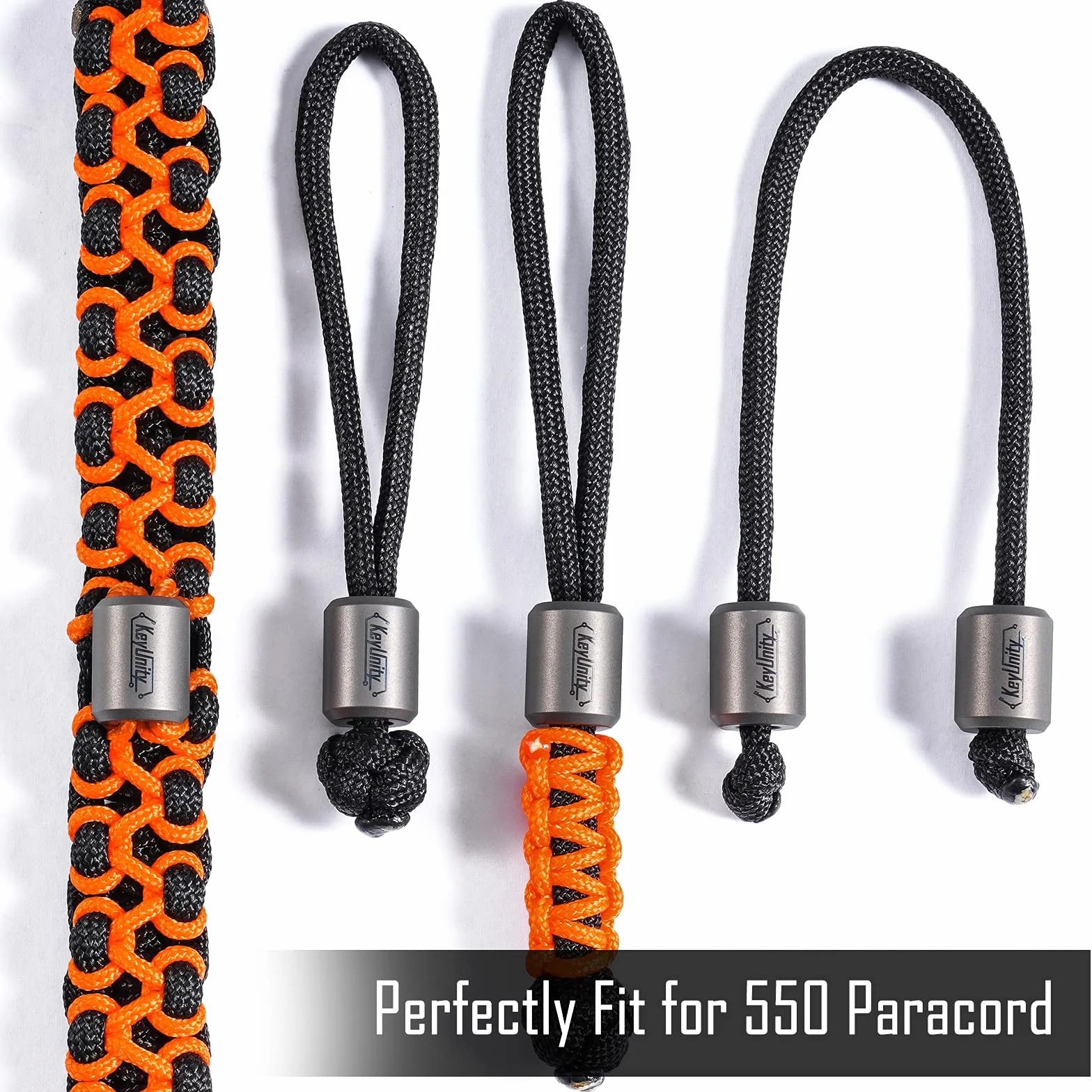KeyUnity KA01 Koraliki z tytanu Paracord 2 szt. Koraliki do noży Akcesoria zewnętrzne EDC do bransoletki naszyjnika mini latarki plecaka, breloczka, srebrny
