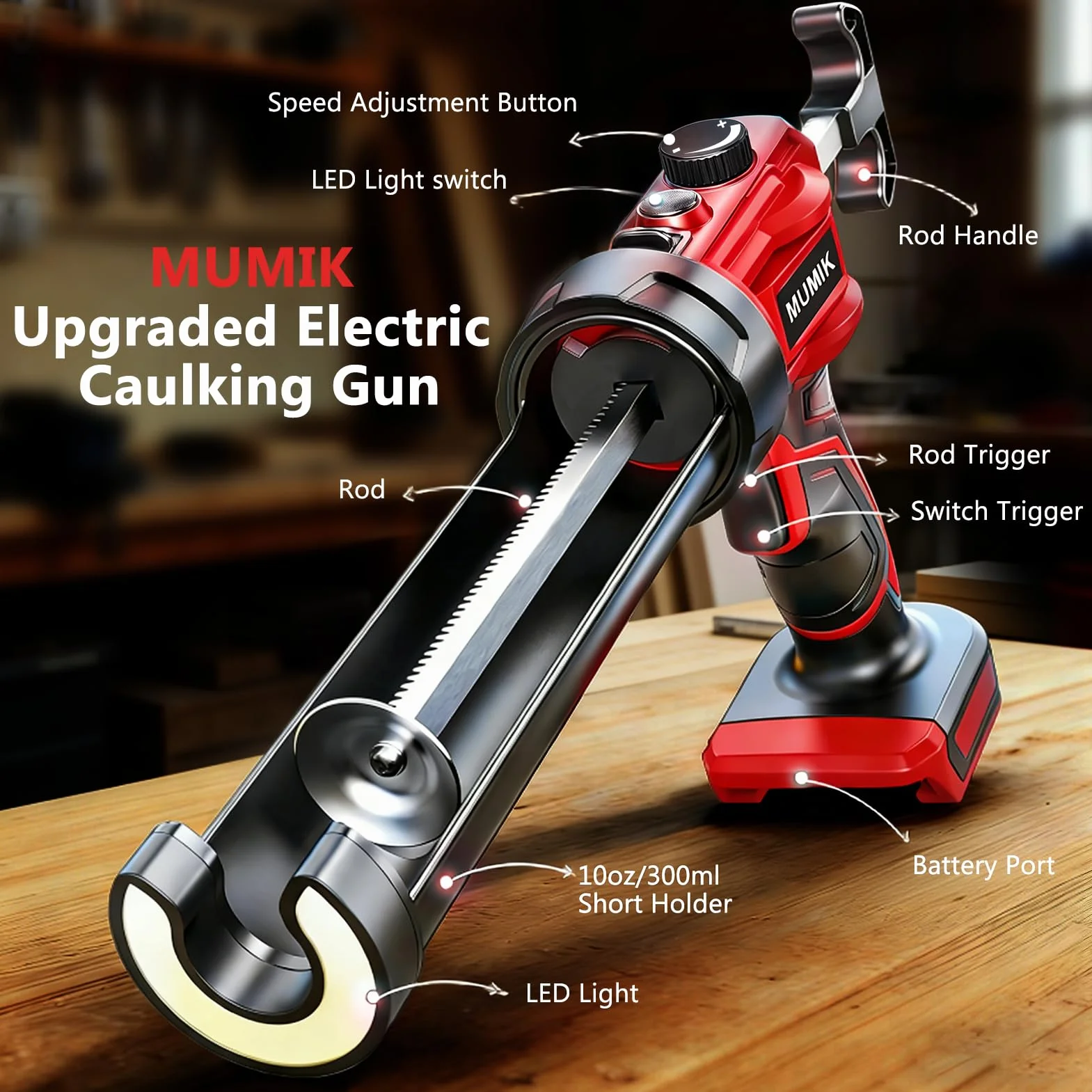 Akumulatorowy pistolet silikonowy kompatybilny z Makita 18-21 V, bezstopniowa regulacja prędkości, LED, 300 ml