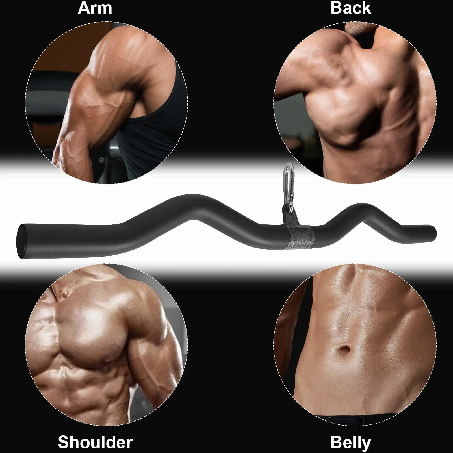 Drążek do bicepsów i tricepsa, ergonomiczny pręt latowy 80 cm czarny