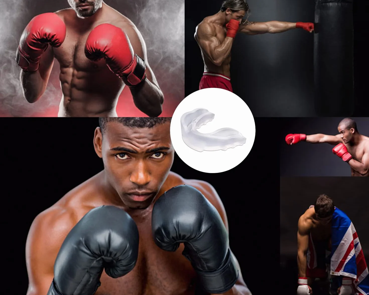 Ochraniacze na zęby bokserskie, 6 sztuk, sportowa ochrona zębów dla mężczyzn, sportowa ochrona ust do sportów walki, MMA, Muay Thai, hokeja, chroni zęby, dziąsła i szczękę (przezroczysta)