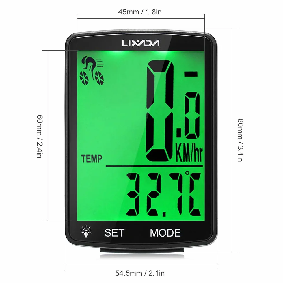 Lixada Bezprzewodowy licznik rowerowy z 2,8 cala Wielofunkcyjny francuski wyświetlacz LCD HD ekran IPX6 wodoodporny komputer rowerowy miernik temperatury 80 x 54,5 mm