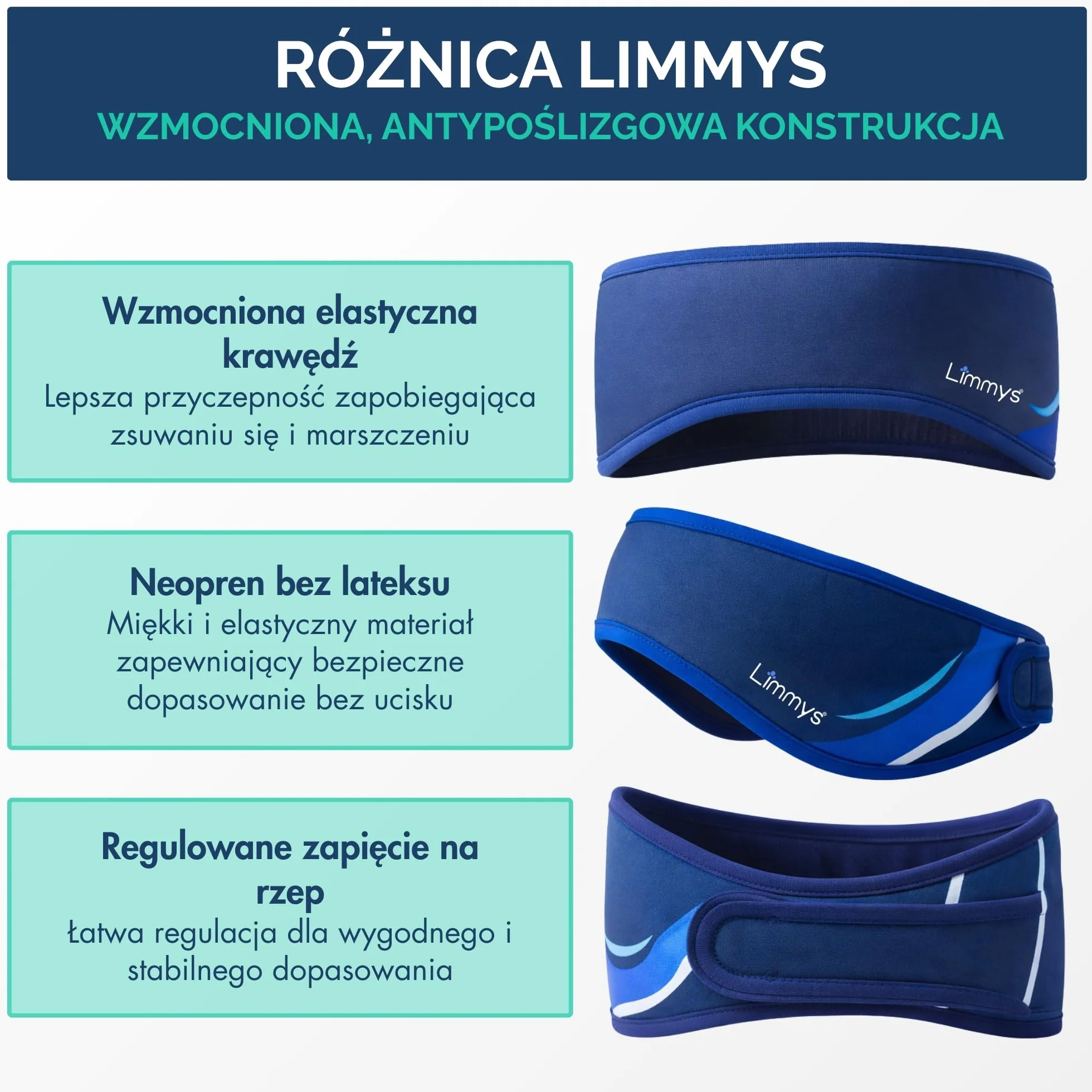 Limmys Opaska do Pływania Ochrona Uszu z Neoprenu Bez Lateksu Antypoślizgowa
