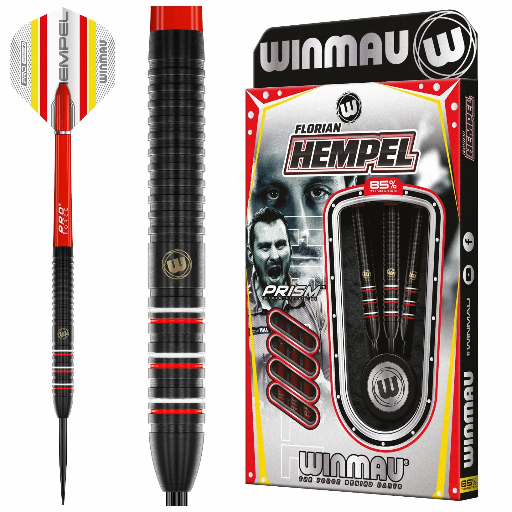WINMAU Florian Hempel 85% Pro-Series 24 g - 85% wolframu - profesjonalny zestaw rzutek z lotkami do rzutek i trzonkami do rzutek (łodygi)