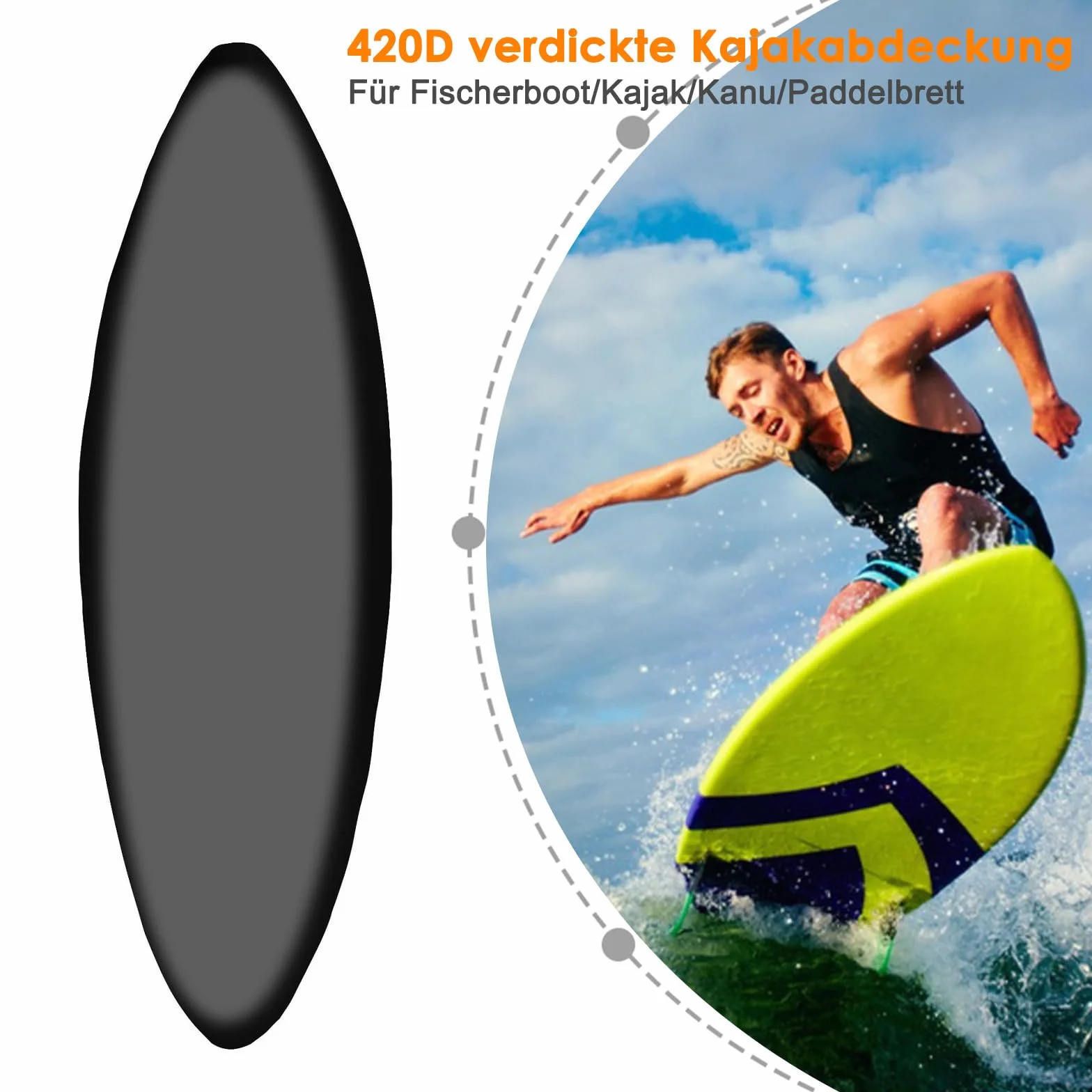 Pokrowiec na kajak Oxford 420D wodoszczelny UV 5,1-5,5 m czarny