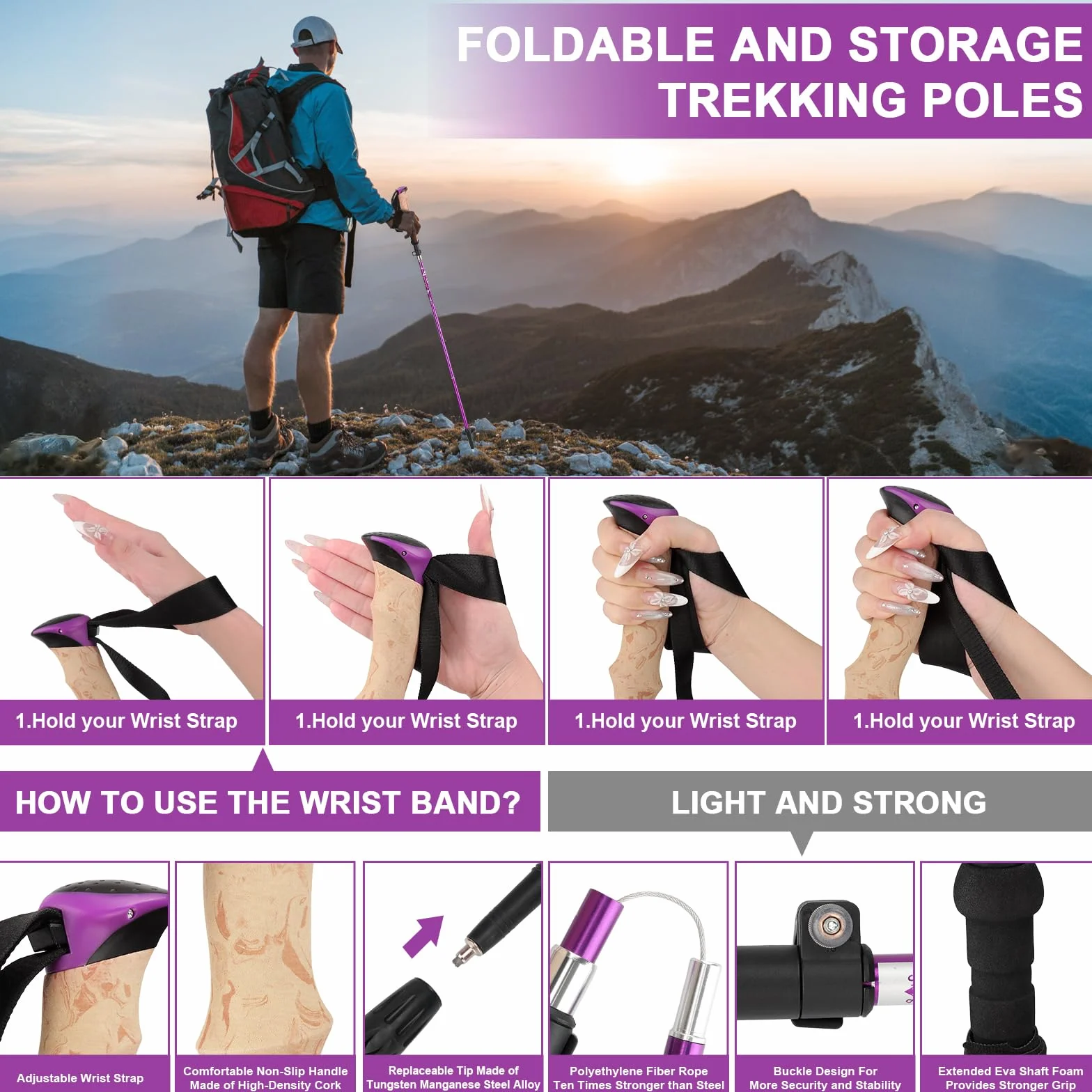 Kijki do Nordic Walking damskie składane 115-135 cm teleskopowe trekkingowe aluminiowe