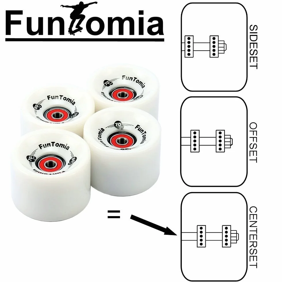 FunTomia 4 sztuki kółek do longboardu/deskorolki (Big Wheels) 70x51mm 80A lub 86A w zestawie łożyska kulkowe ABEC-9