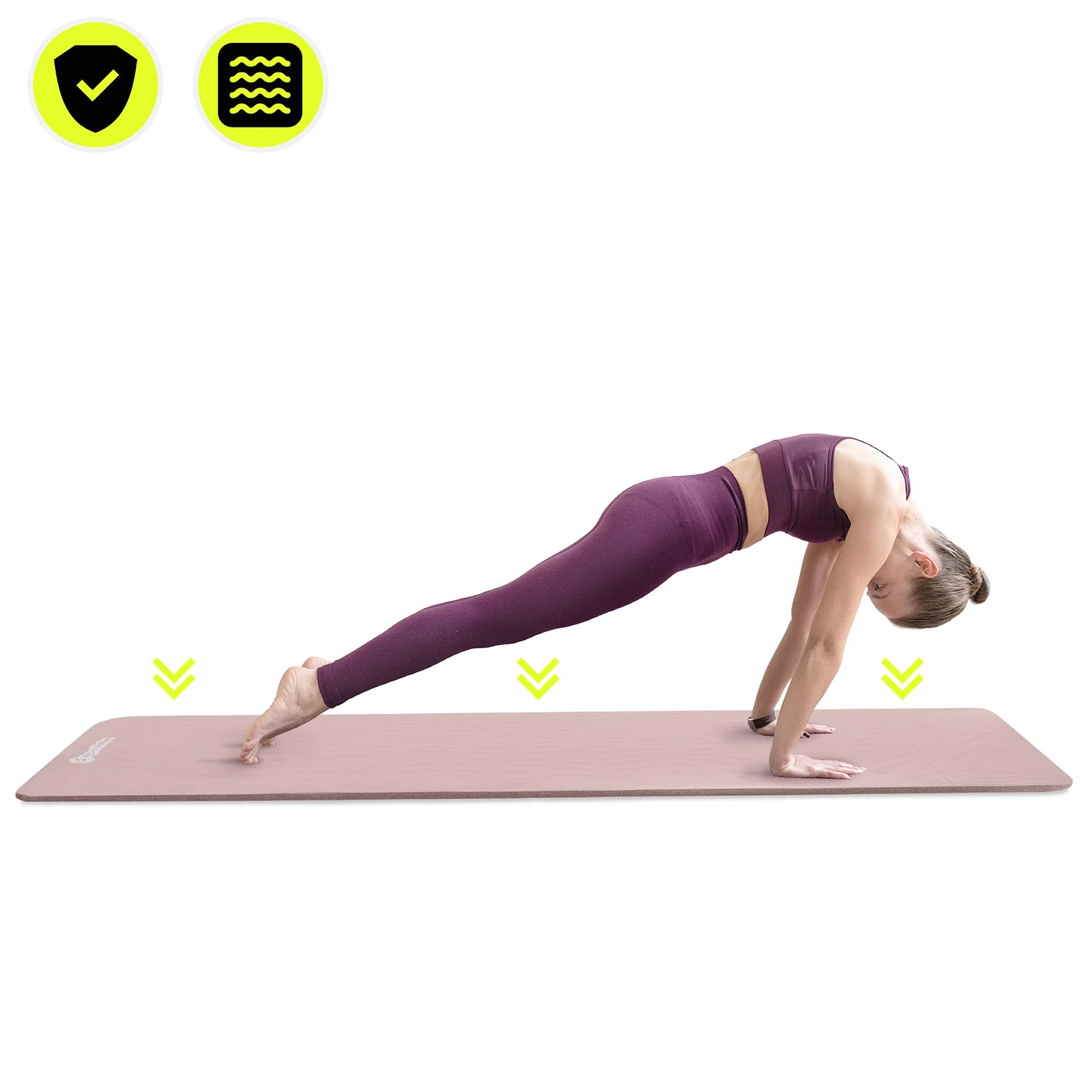 HyperMotion Mata do Ćwiczeń Fitness i Jogi NBR 183x61x1,5 cm Brudny Róż, Antypoślizgowa 15 mm, z Paskiem do Ćwiczeń i Przenoszenia, Gruba Mata do Jogi, Pilates i Stretchingu
