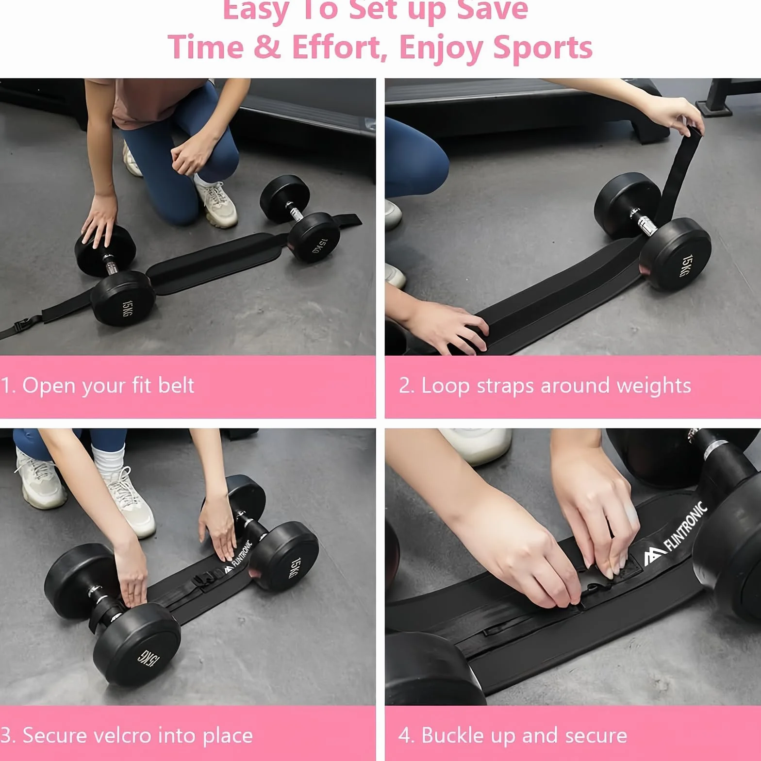Flintronic Pas Hip Thrust do Krótkich Hantli i Kettlebells, Regulowany Rzep, Fitness, Pośladki