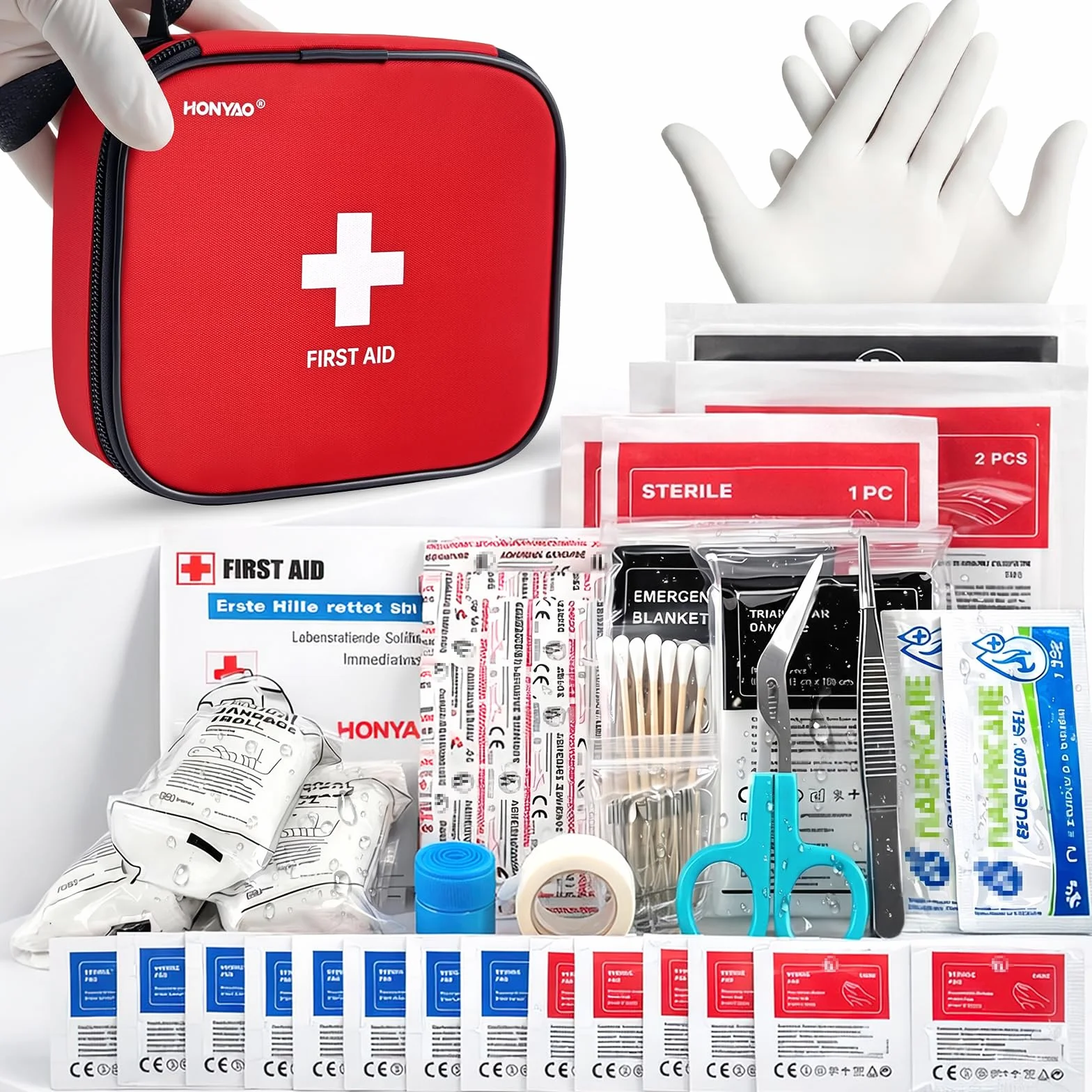HONYAO Apteczka Pierwszej Pomocy 125 szt, Mini Apteczka Pierwszej Pomocy, Mini Apteczka Podróżna, Kompaktowy Apteczka, First Aid Kit do Łódka Rower Work Camping Mountain Piesze wycieczki Samochód