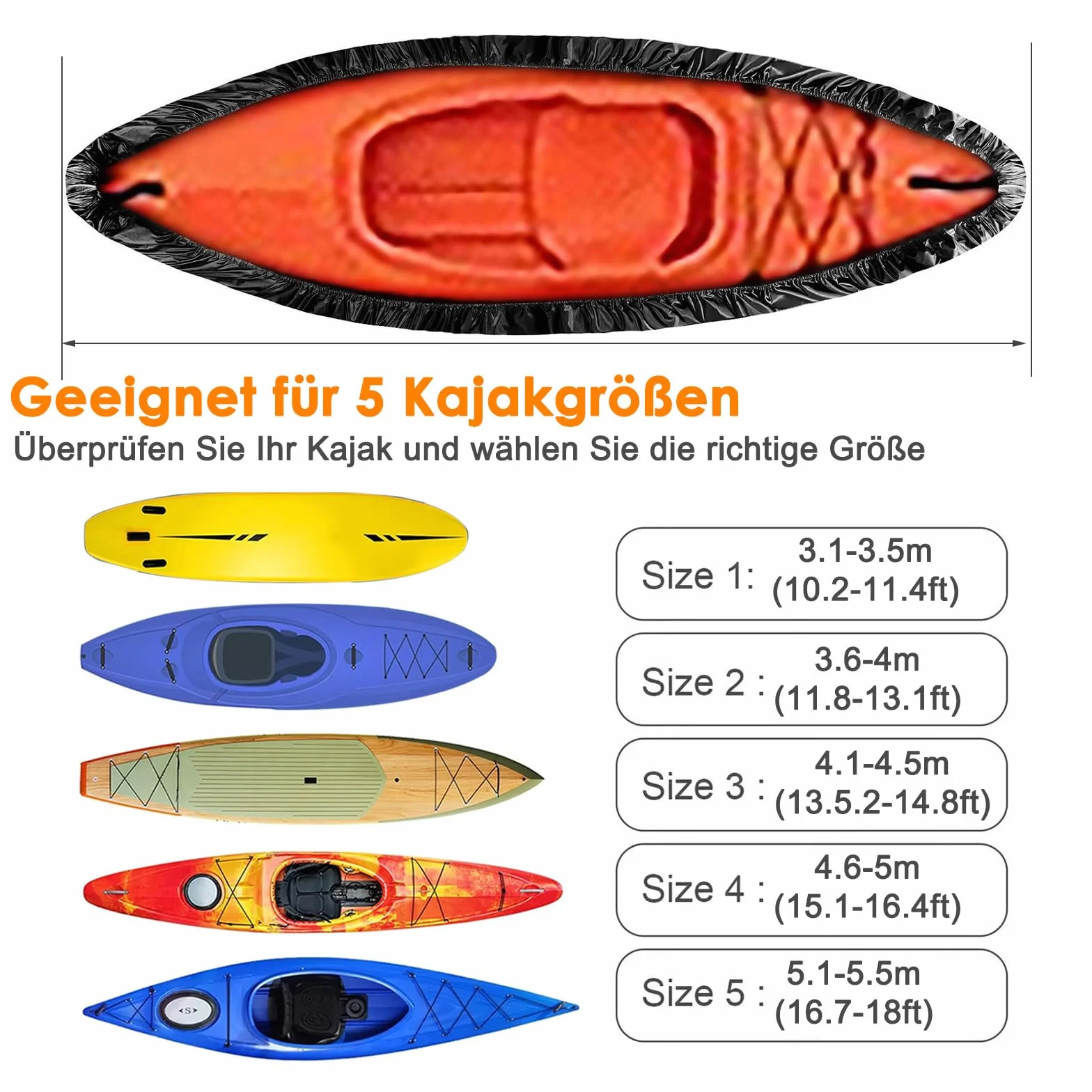 Pokrowiec na kajak Oxford 420D wodoszczelny UV 5,1-5,5 m czarny