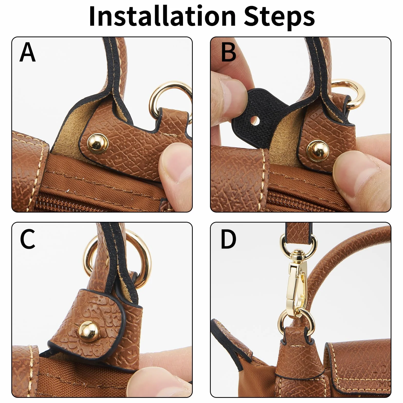 QIUTIMIY Skórzany pasek do torebki, zapasowy pasek na ramię do portfela Longchamp, regulowany pasek na ramię Crossbody (czarny)