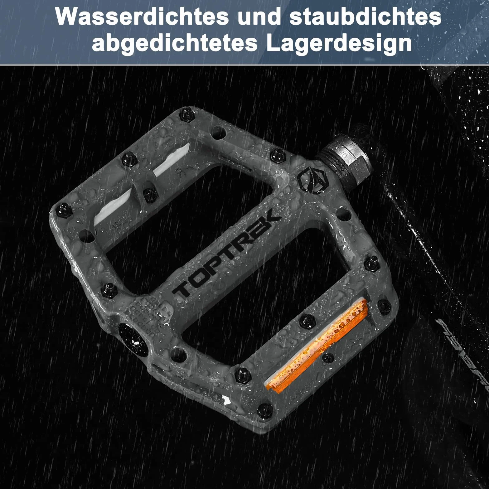 toptrek Pedały rowerowe z reflektorami StVZO, nylonowe, kompozytowe, płaskie, 3 antypoślizgowe pedały do roweru MTB, 9/16", zestaw do rowerów wyścigowych/górskich/trekkingowych/rowerów elektrycznych