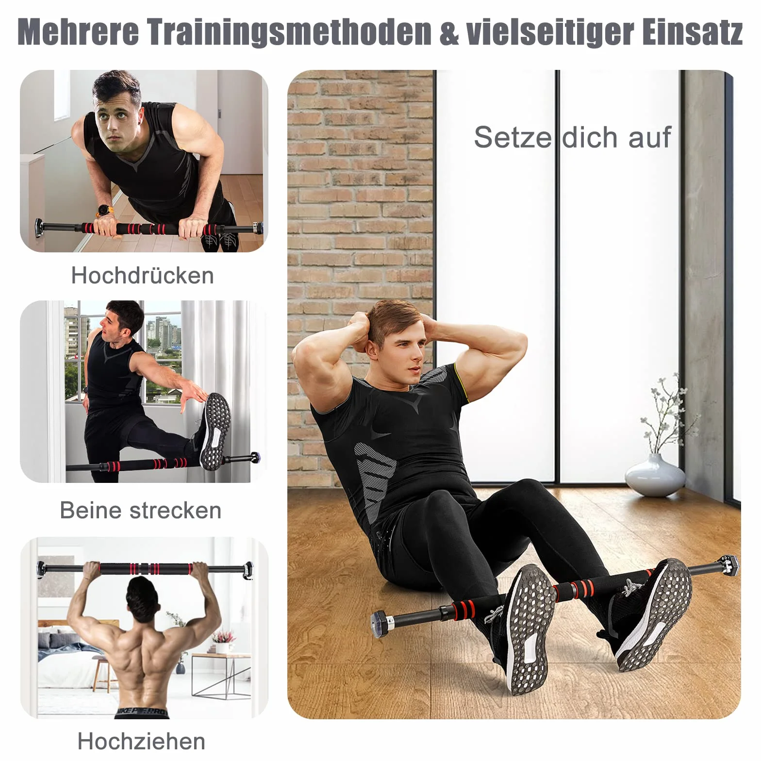 GOPLUS Drążek do podciągania futryny drzwi, 65-100 cm, regulowany, do 120 kg, treningowy, czarny