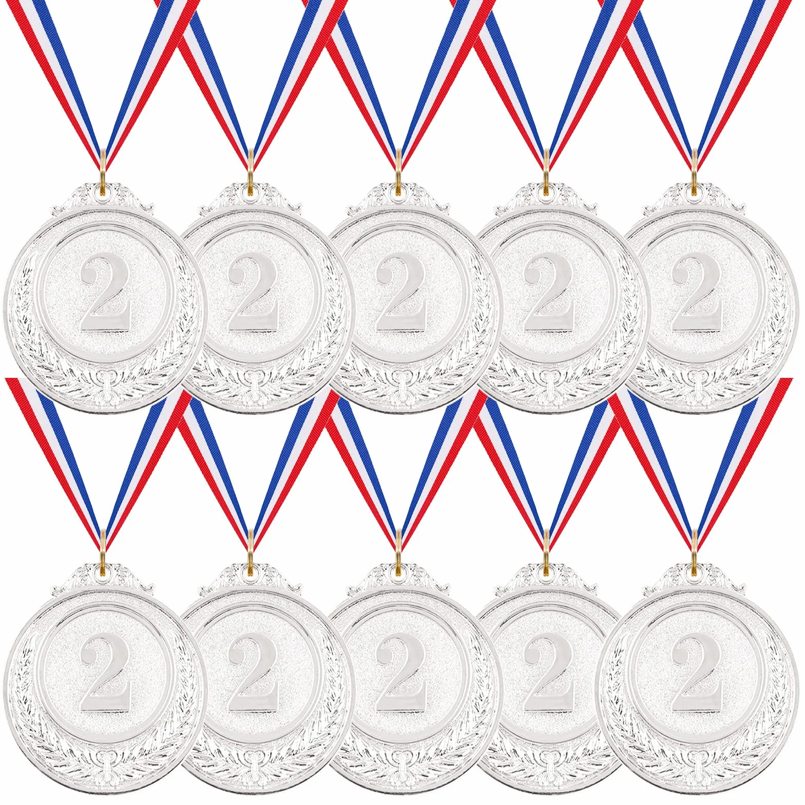 Swpeet 10 szt. Srebrnych medali nagrodowych za 2. miejsce z wstążkami olimpijskie