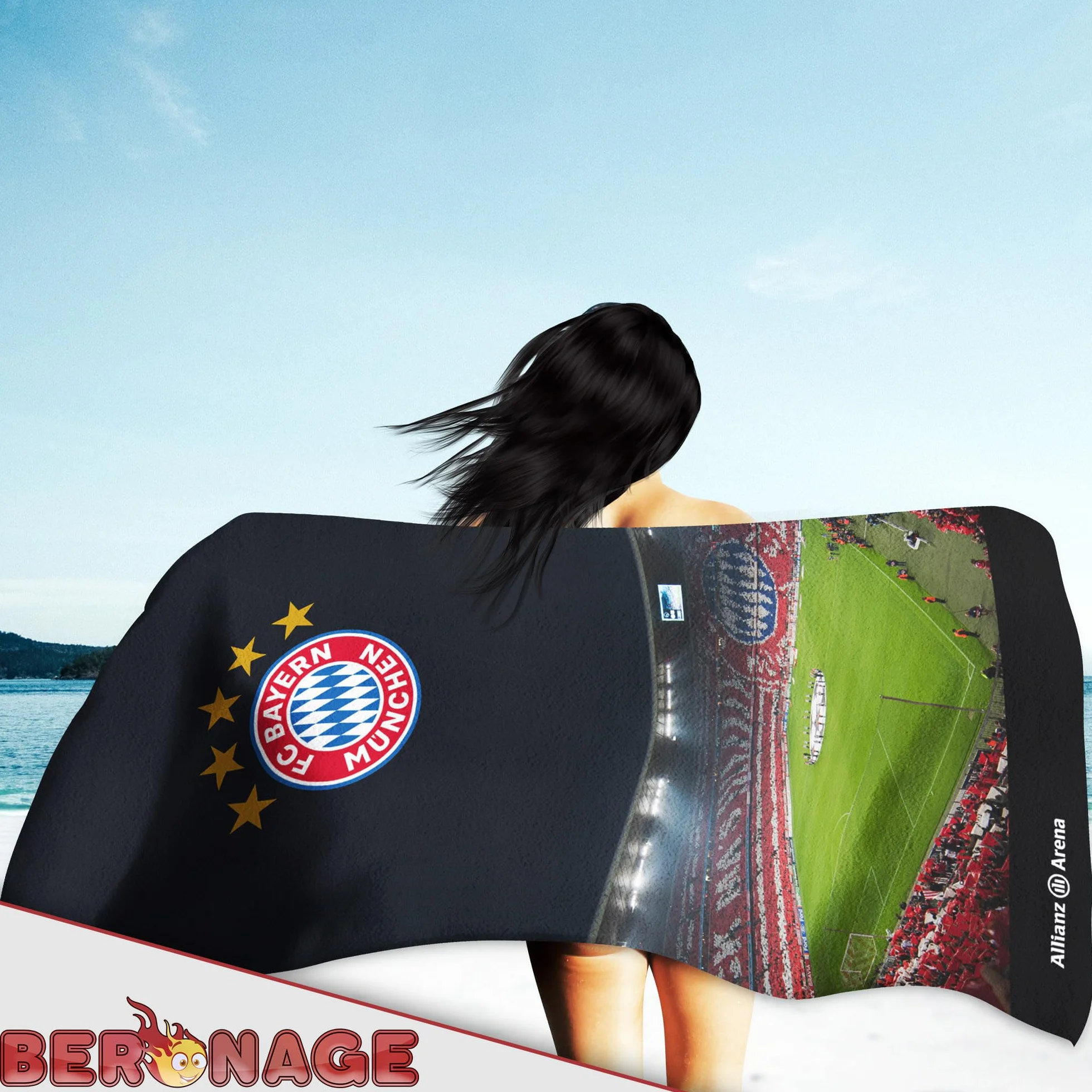 FC Bayern München Ręcznik kąpielowy – Allianz Arena 75 x 150 cm, 100% bawełna – Mia san Mia, rekordowy mistrz, piłka nożna, ręcznik plażowy dla prawdziwych fanów FCB, idealny artykuł dla fanów na
