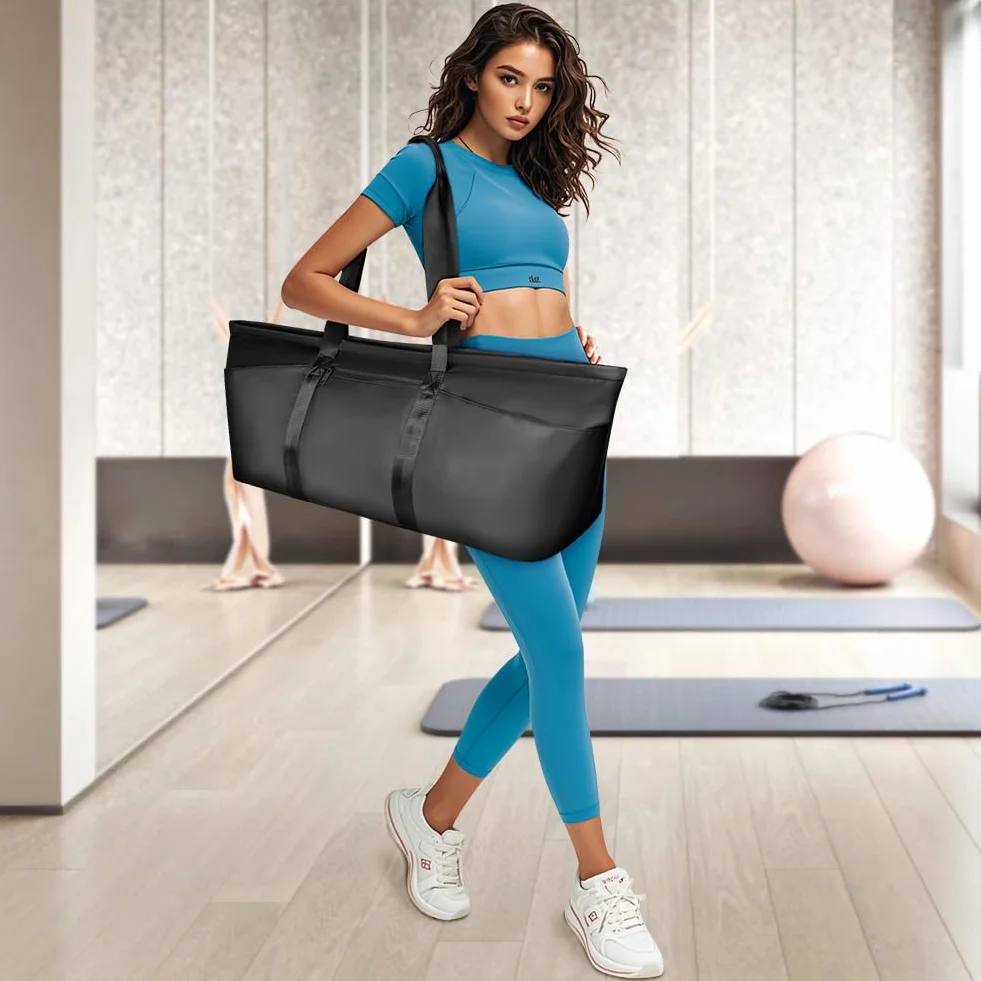 Aucuu Duża torba na matę do jogi, torba na siłownię, torba do jogi, długa torba na pilates, z regulowanym paskiem do noszenia, kieszenią na butelkę i kieszenią na mokro, podróżna torba na jogę