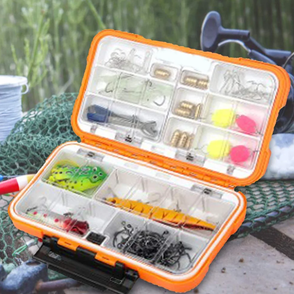 Wodoodporny organizer na sprzęt wędkarski z dwustronnymi przegródkami na przynęty, haczyki i akcesoria. Grubsza plastikowa obudowa do wędkarstwa muchowego (model C, L 39 x 39 x 4,5 cm /