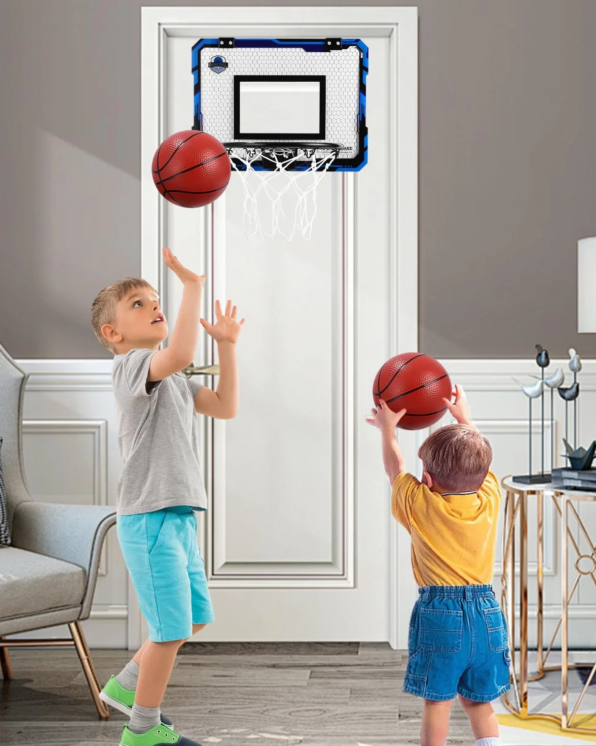 Kosz do koszykówki dla dzieci, mini kosz do koszykówki, do użytku wewnątrz, zoceną z piłkami, zestaw na drzwi, zabawka sportowa, prezent dla chłopców i dziewczynek, do użytku