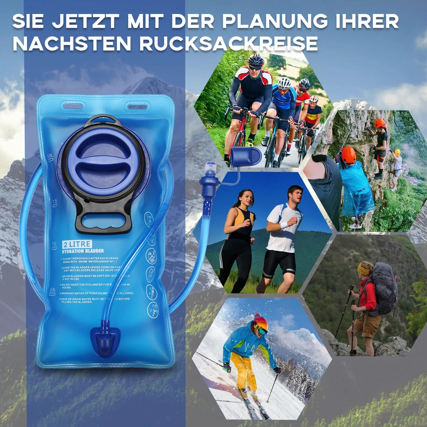 Plecak do picia z bukłakiem 2 l, plecak do biegania, plecak rowerowy, plecak trekkingowy, mały plecak do biegania, na rower, dla mężczyzn i kobiet