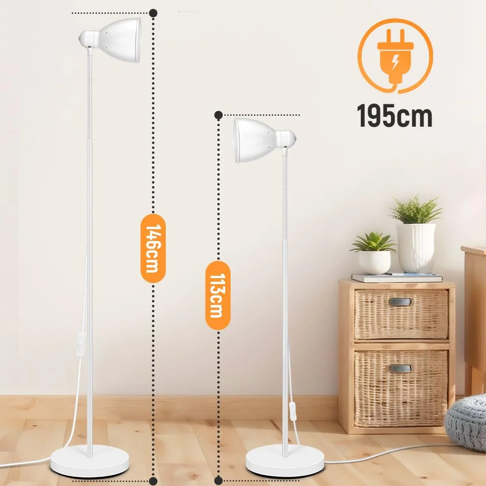 OUSFOT Lampa Podłogowa 146cm E27 40W Biała Regulowana