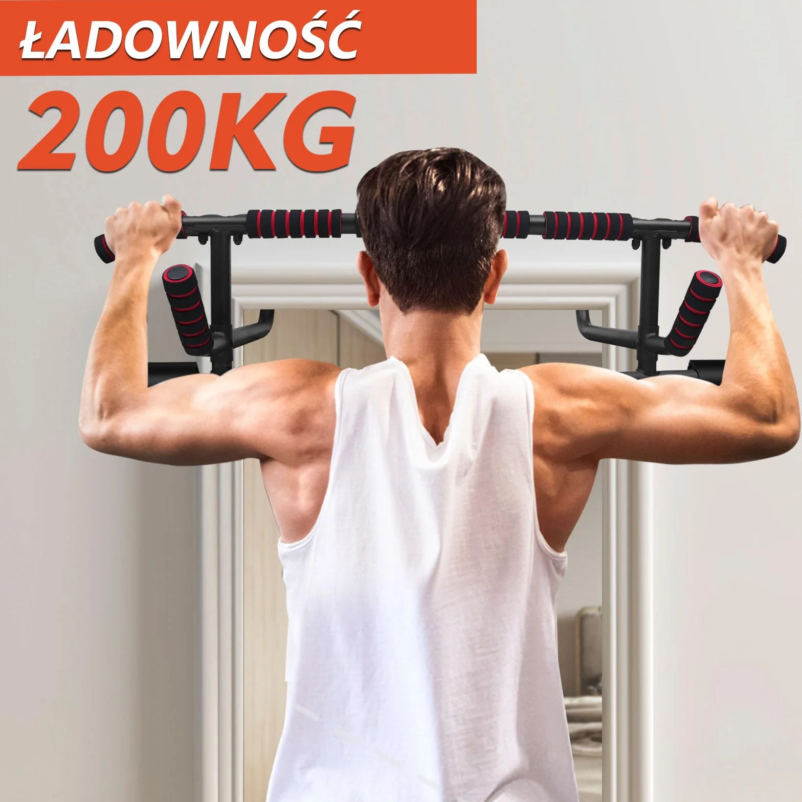 DH FitLife Drążek do podciągania na futrynie drzwi bez śrub | Pull up bar Doorway | Drążek gimnastyczny do zawieszenia | drążek na drzwi z trenażerem pętelkowym | Do futryny drzwi 70-92 cm