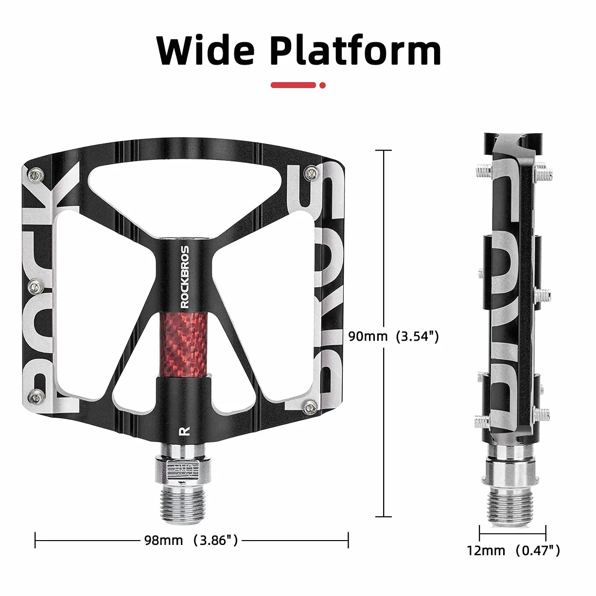 ROCKBROS Pedały Rowerowe 9/16 "Pedały MTB ze Stopu Aluminium z Uszczelnionymi Łożyskami Pedały Antypoślizgowe Czarny/Czerwony
