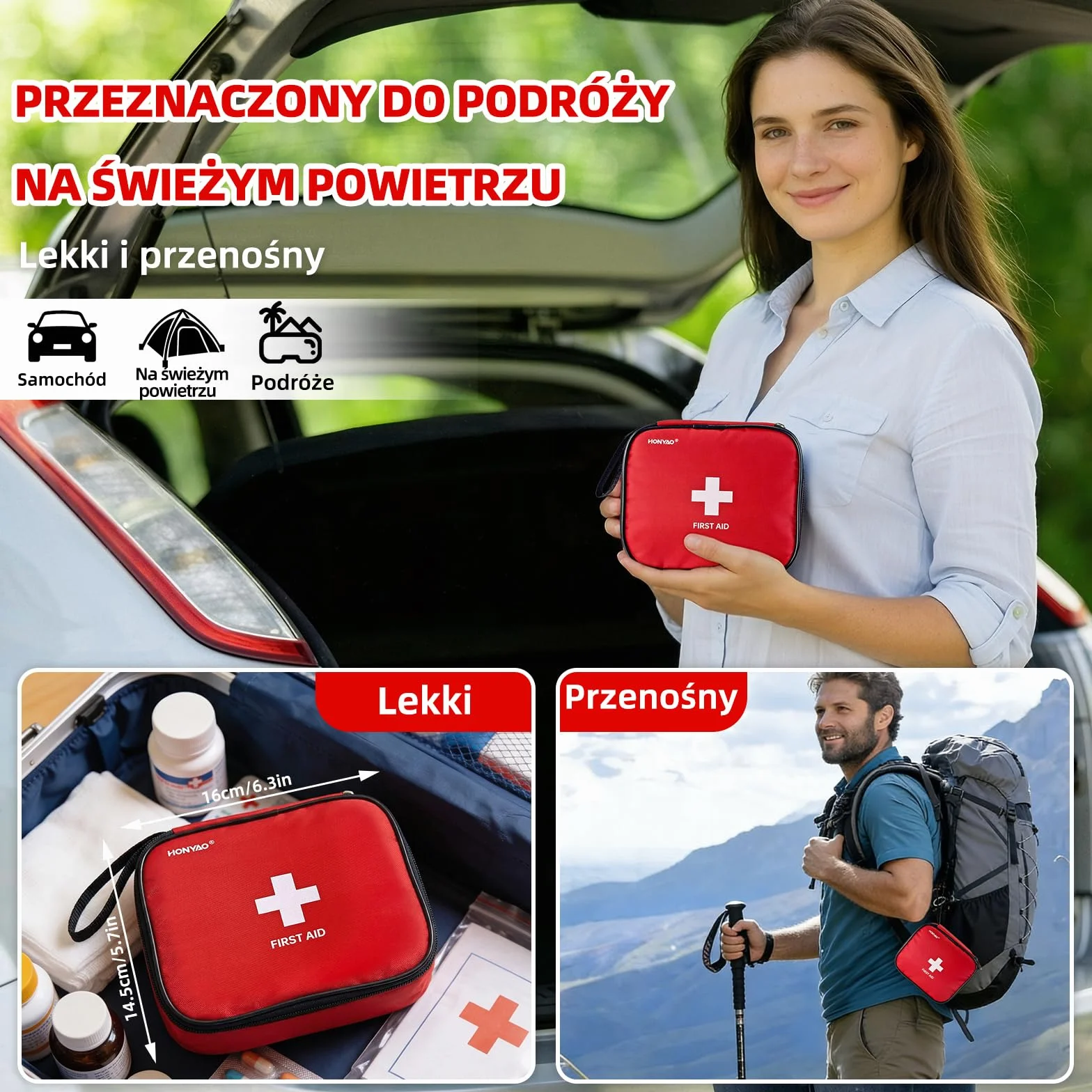 HONYAO Apteczka Pierwszej Pomocy 125 szt, Mini Apteczka Pierwszej Pomocy, Mini Apteczka Podróżna, Kompaktowy Apteczka, First Aid Kit do Łódka Rower Work Camping Mountain Piesze wycieczki Samochód