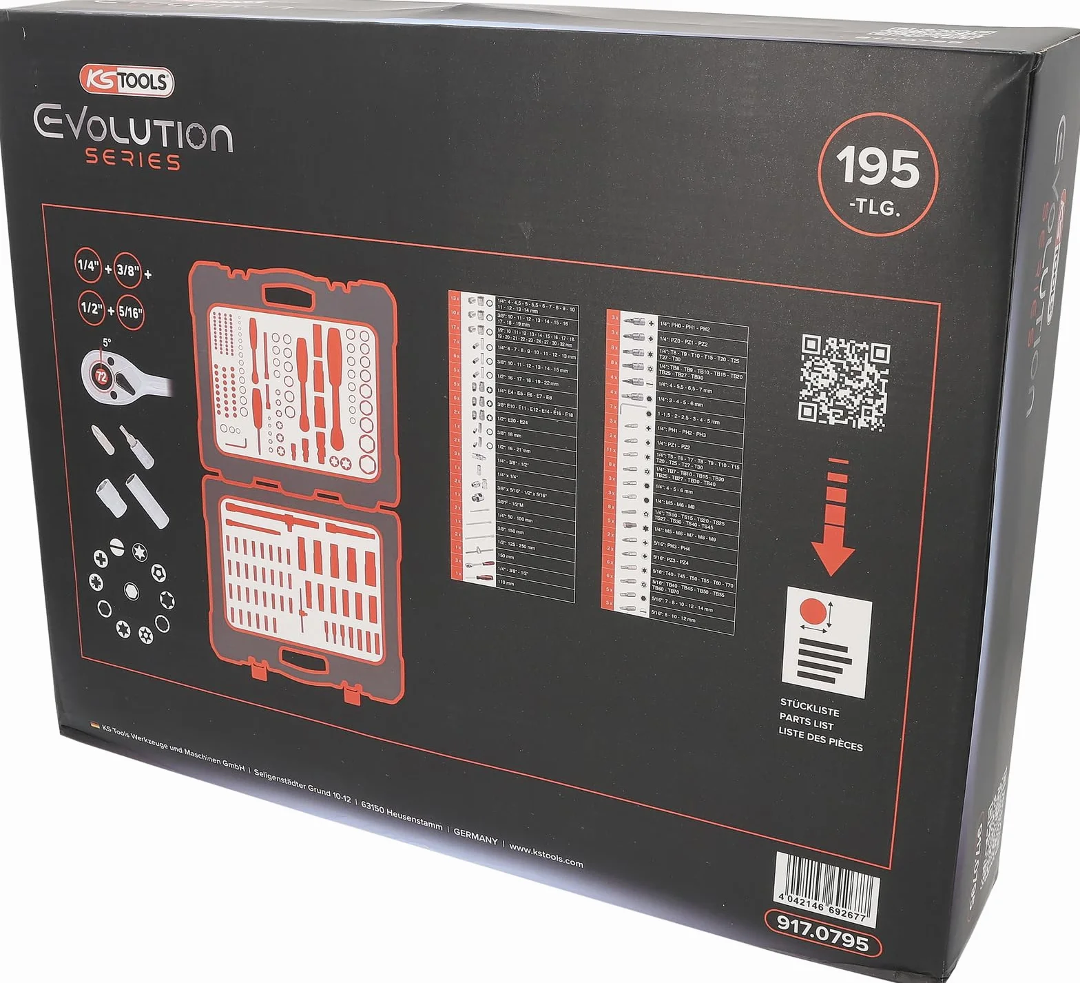 KS Tools 917.0795 Zestaw kluczy nasadowych 195-szt 1/4" + 3/8" + 1/2"