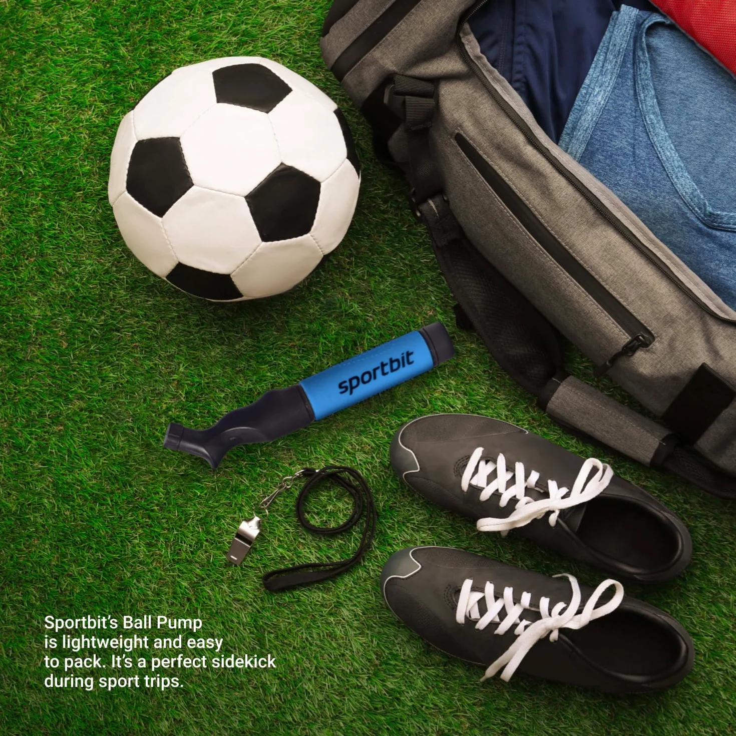 SPORTBIT Ball Pump with 5 Needles - Push & Pull Inflating System - Great for All Sports Balls - Football Ball Air Pump, Volleyball Pump, Basketball Inflator - Goes with Needles Set