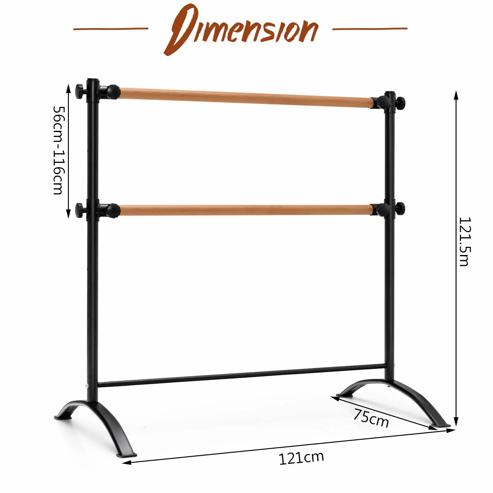 GOPLUS Przenośny drążek baletowy 122 cm, wolnostojący, regulowany, podwójny, czarny