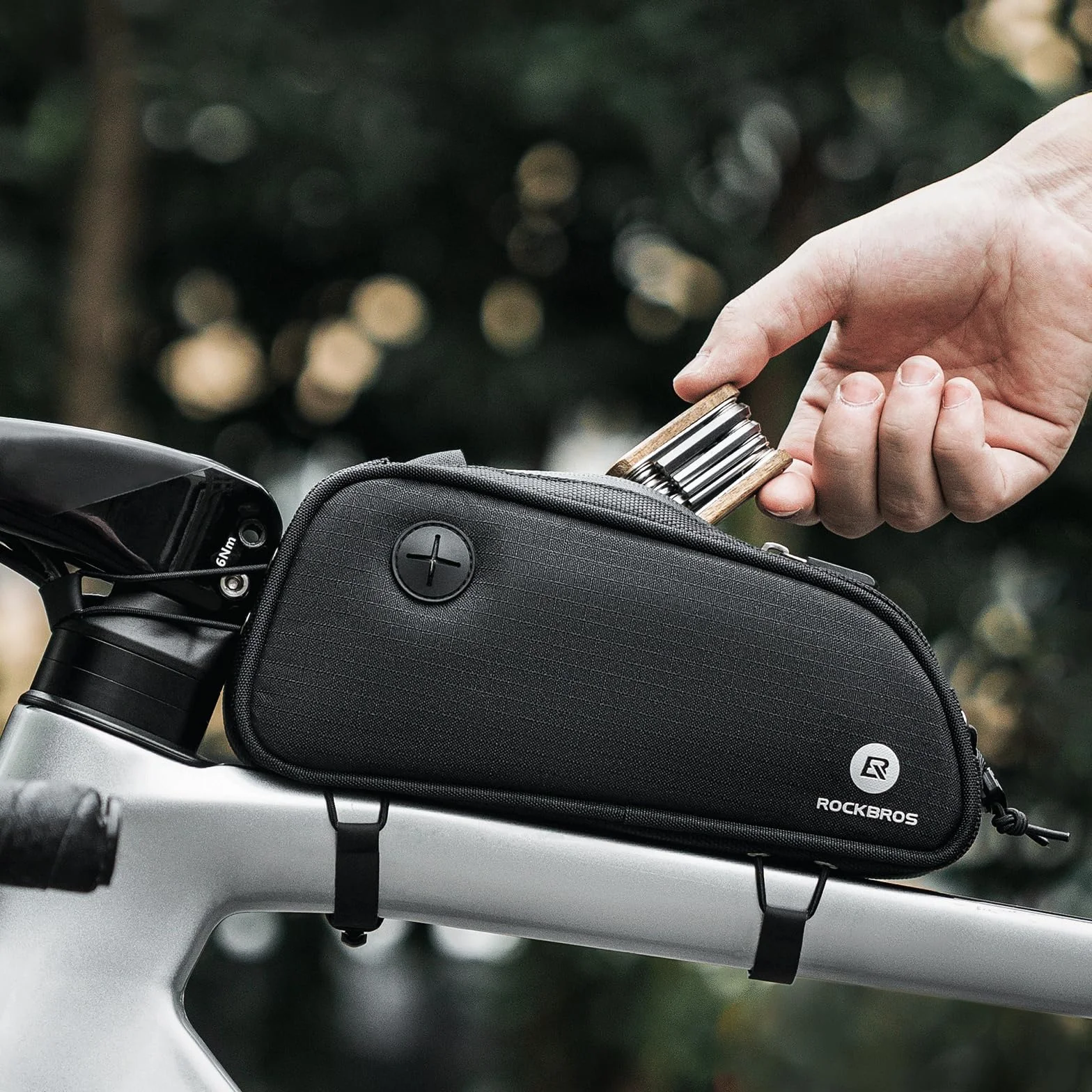ROCKBROS Torba na Ramę Rowerową Torba Rowerowa Na Ramie Rowerową 1.3l MTB Torba na Górną Rurę z Odblaskowym Logo Czarna