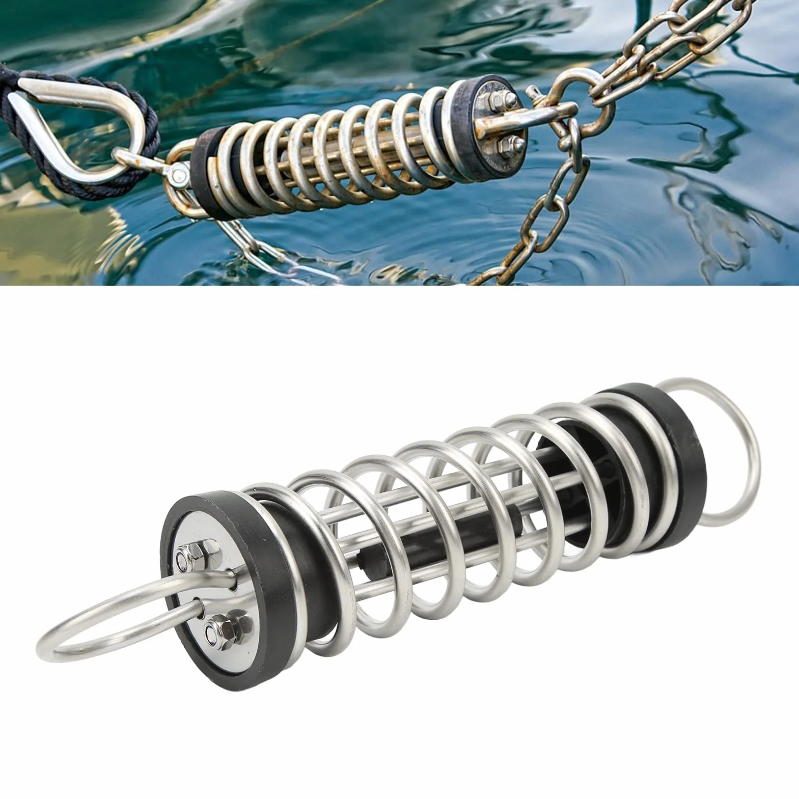 Sprężyna Cumownicza do łodzi ze Stali Nierdzewnej Sprężyna Amortyzująca, 6 Mm X 300 Mm, Ochrona Systemów Pokładowych, do Użytku z Linami lub łańcuchami