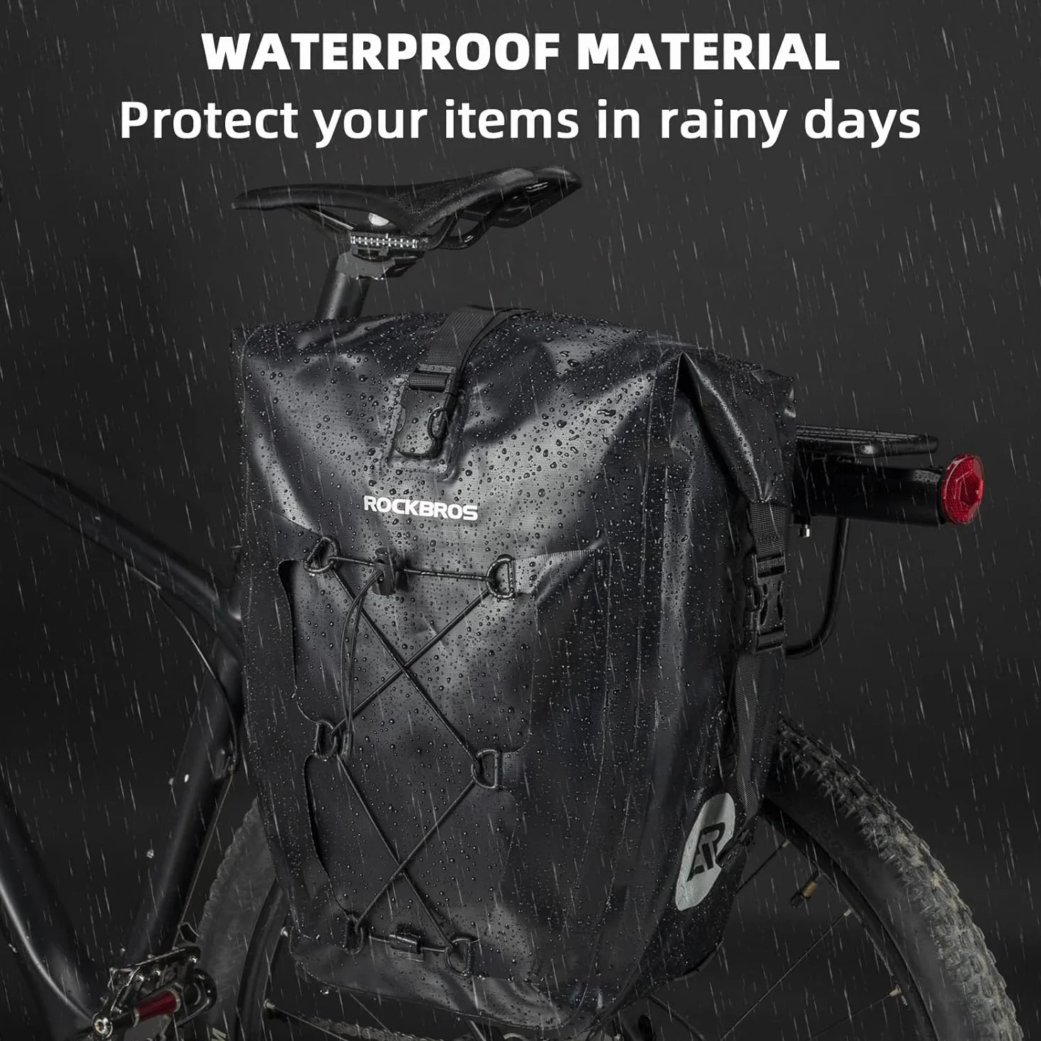ROCKBROS Sakwa Rowerowa do Bagażnika, Duża Pojemność 25L-32L, 100% Wodoodporna, Odblaskowa, Trwała, Uniwersalna, z Regulowaną klamrą, Tylna Sakwa z Uchwytem do Przenoszenia, Wielokolorowy