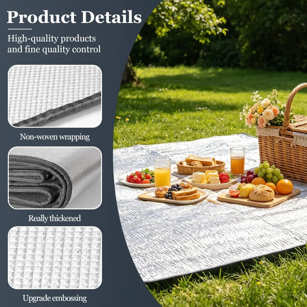 Aluminiowa karimata piankowa 200 x 200 cm, składana aluminiowa mata do spania, koc izolacyjny, mata namiotowa, mata podłogowa, mata termiczna, mata podłogowa z folii aluminiowej i EPE
