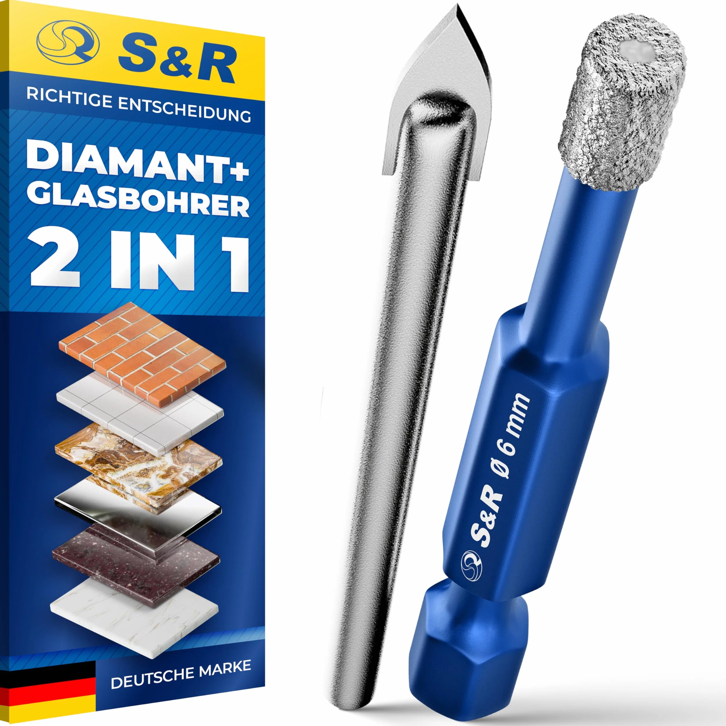 S&R 2-częściowy zestaw wierteł diamentowych 6 mm do płytek, szkła, ceramiki, granitu