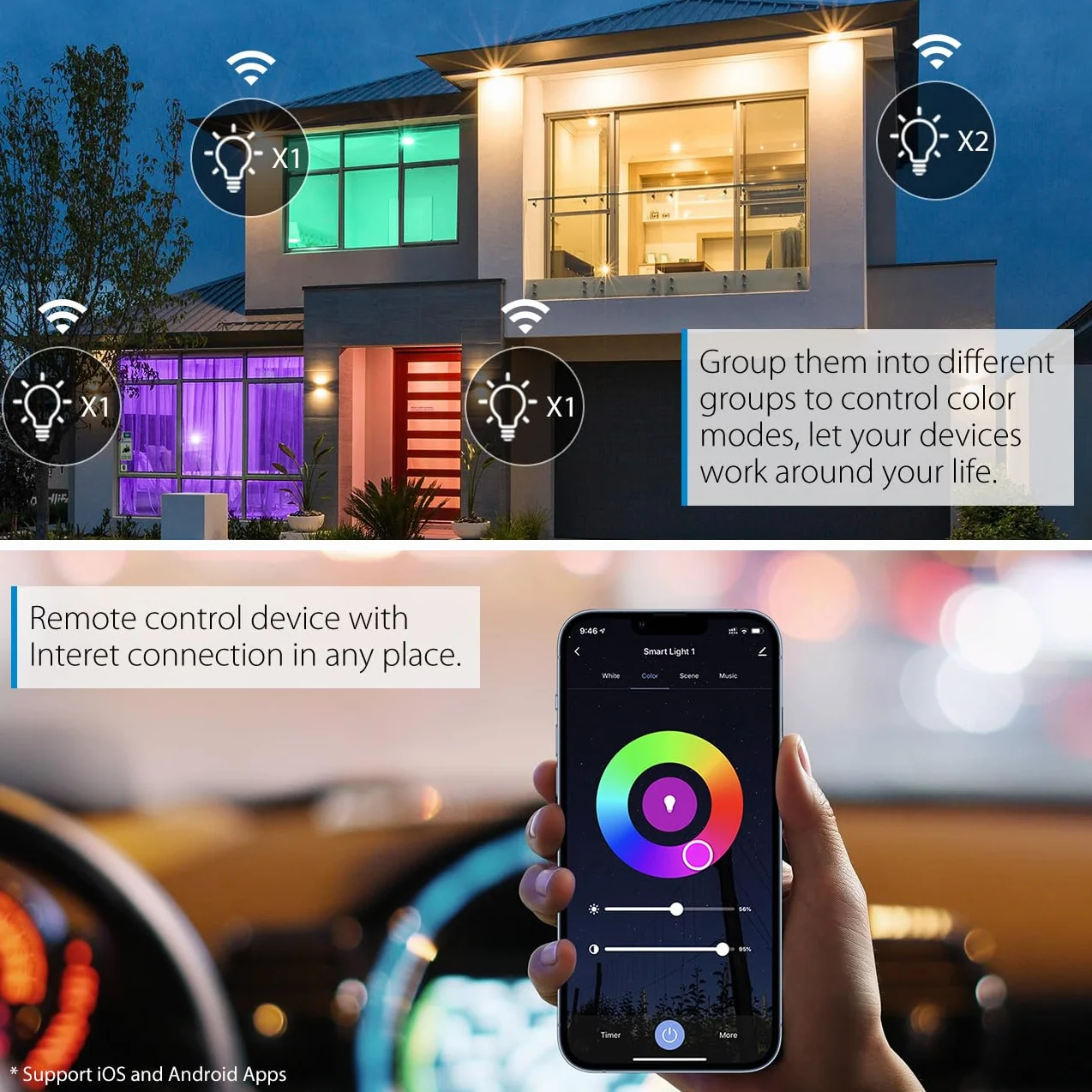 LVWIT Alexa żarówka E14 LED Wi-Fi 4,9 W ściemniana Smart RGB 2700 K-6500 K 470 lm kompatybilna z Google Home Alexa Echo 2 sztuki