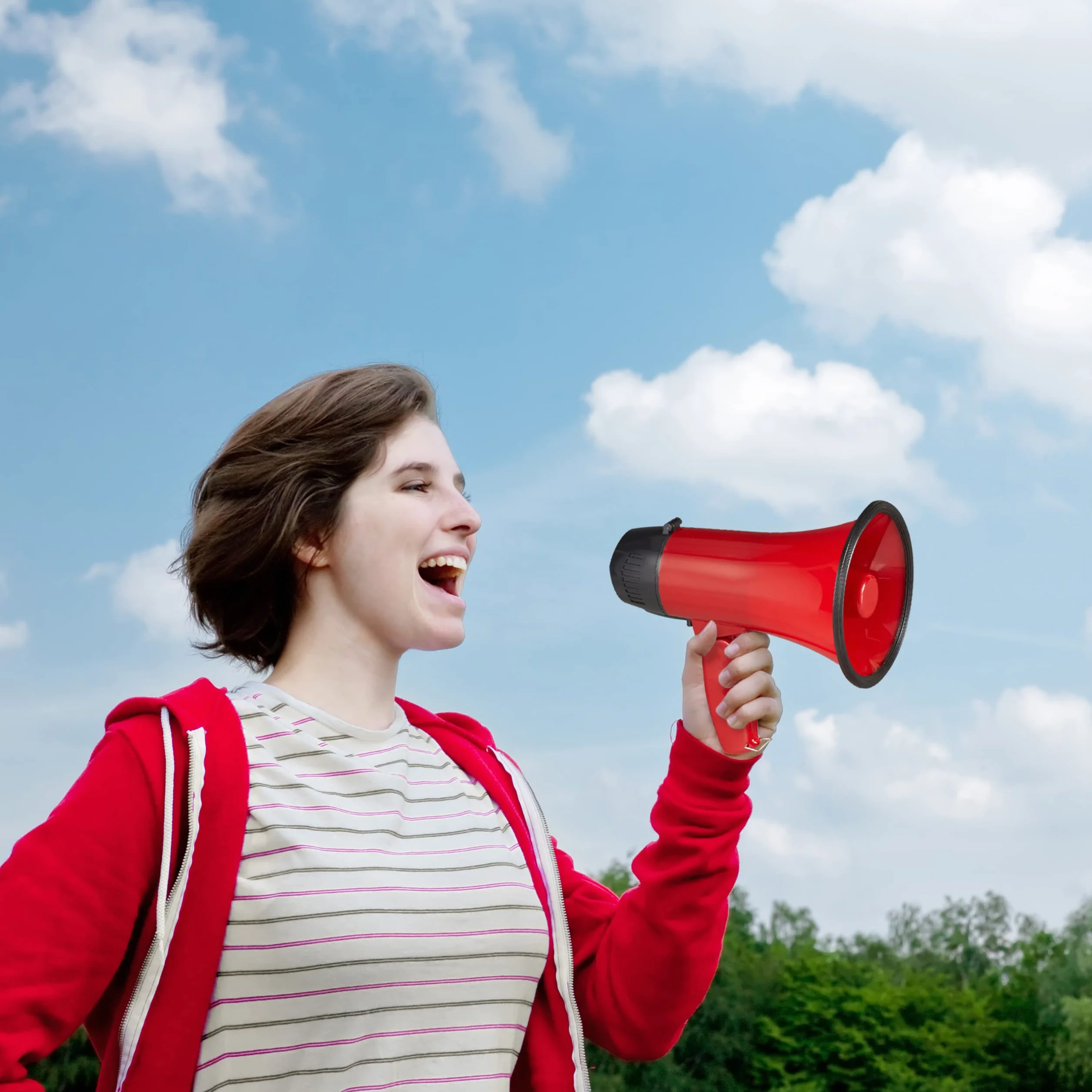 Relaxdays 2 x Megafon Stadion, megafon z Ole Sound, Bullhorn ze składanym uchwytem i pętelką, tworzywo sztuczne, 10 W, czerwony
