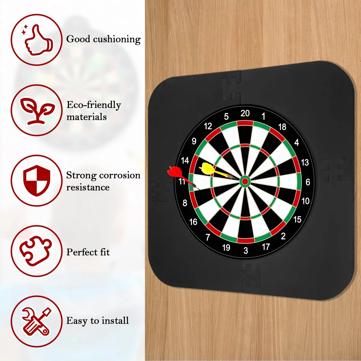 Zocipro Dartboard Surround, trwała ochrona ściany z EVA do tarczy do darta na nietrafionych rzutów, tylna ścianka do tarczy do darta do wszystkich standardowych rozmiarów tarcz do darta (czarna)