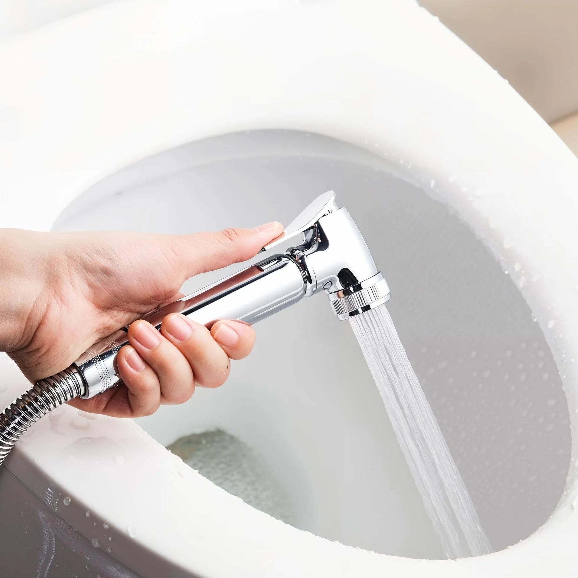 Ręczna Słuchawka Bidetowa WC/Bidet z Chromowanego Mosiądzu – Zestaw Soho Design z Zaworem Odcinającym, Uchwyt Ścienny, Wąż 120 cm, Gwint G1/2”