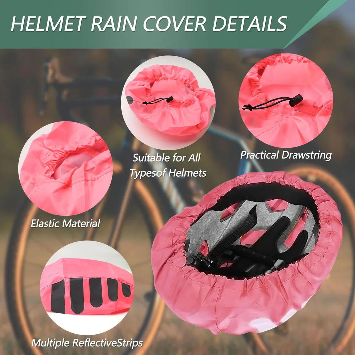Uniwersalny kask rowerowy, ochrona przed deszczem, odblaskowy kask rowerowy, osłona przeciwdeszczowa z odblaskiem, 2 elastyczne bransoletki rowerowe na noc, 2 szt