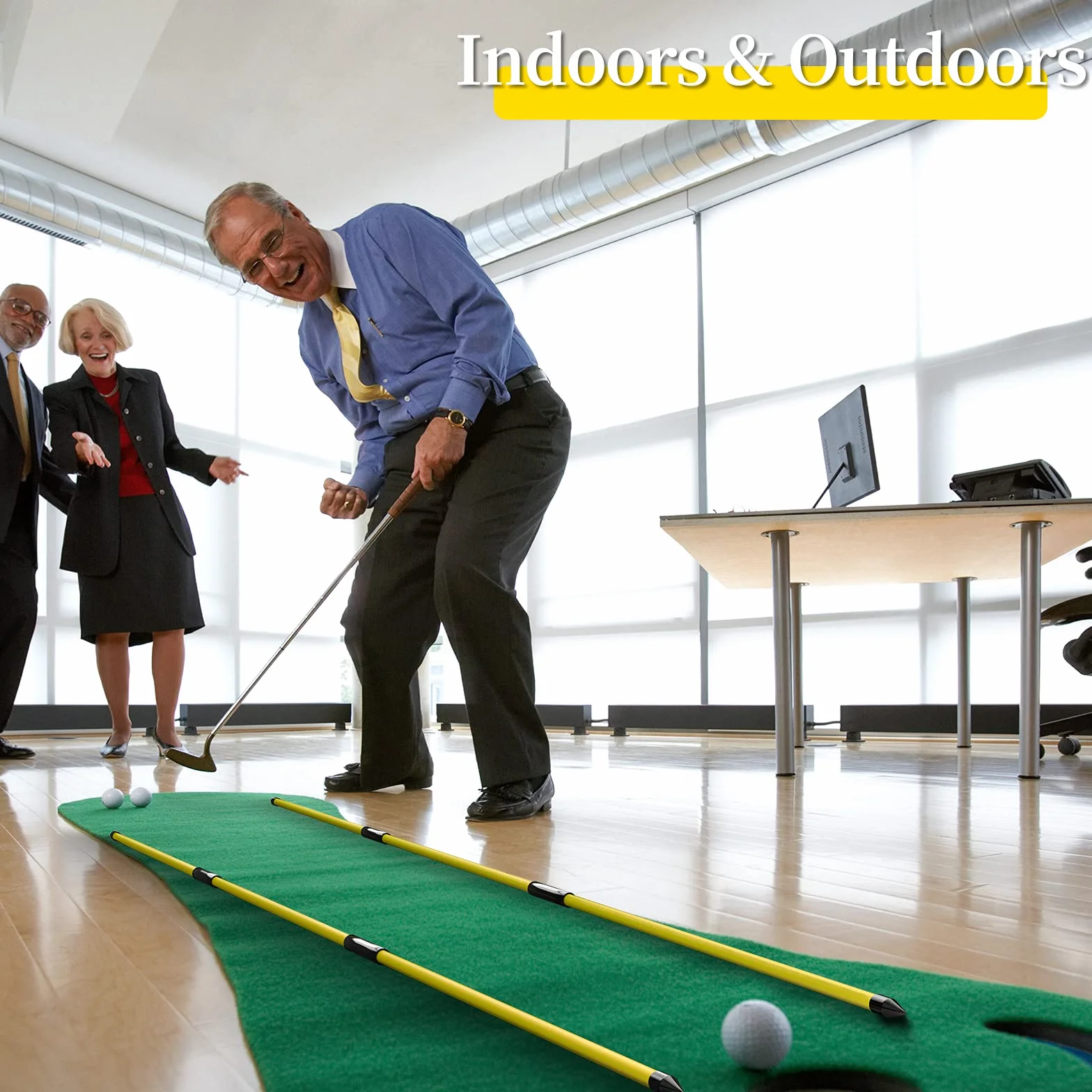 MoKo Kij golfowy do wyrównywania, 2 zestawy, składany, pomoc do celowania, puttingu, korektor postawy, kije do ćwiczeń golfowych w przezroczystym etui