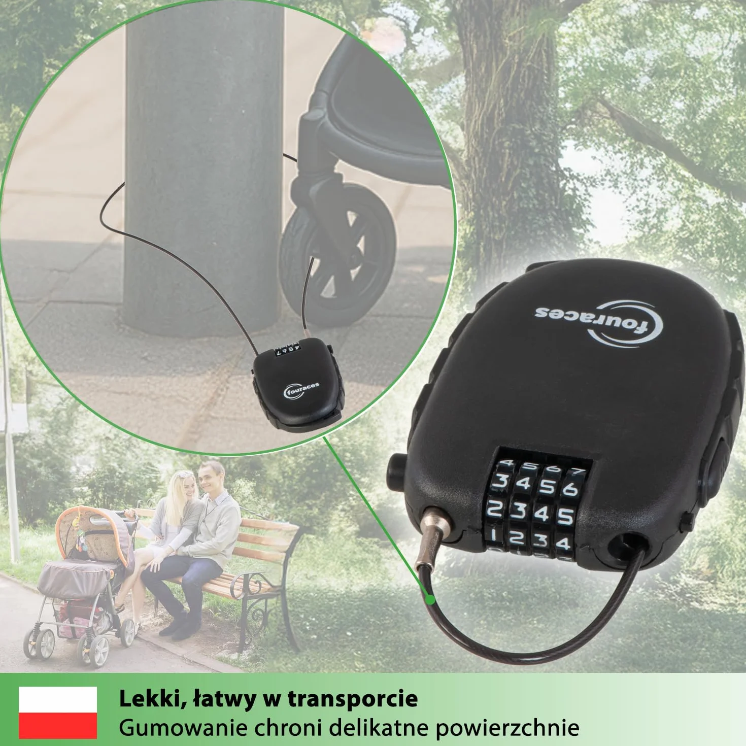 fouraces mini zamek linkowy 70 cm, wysuwany 4-cyfrowy szyfrowy – do hulajnogi, roweru (szosowego), wózka dziecięcego i sprzętu narciarskiego