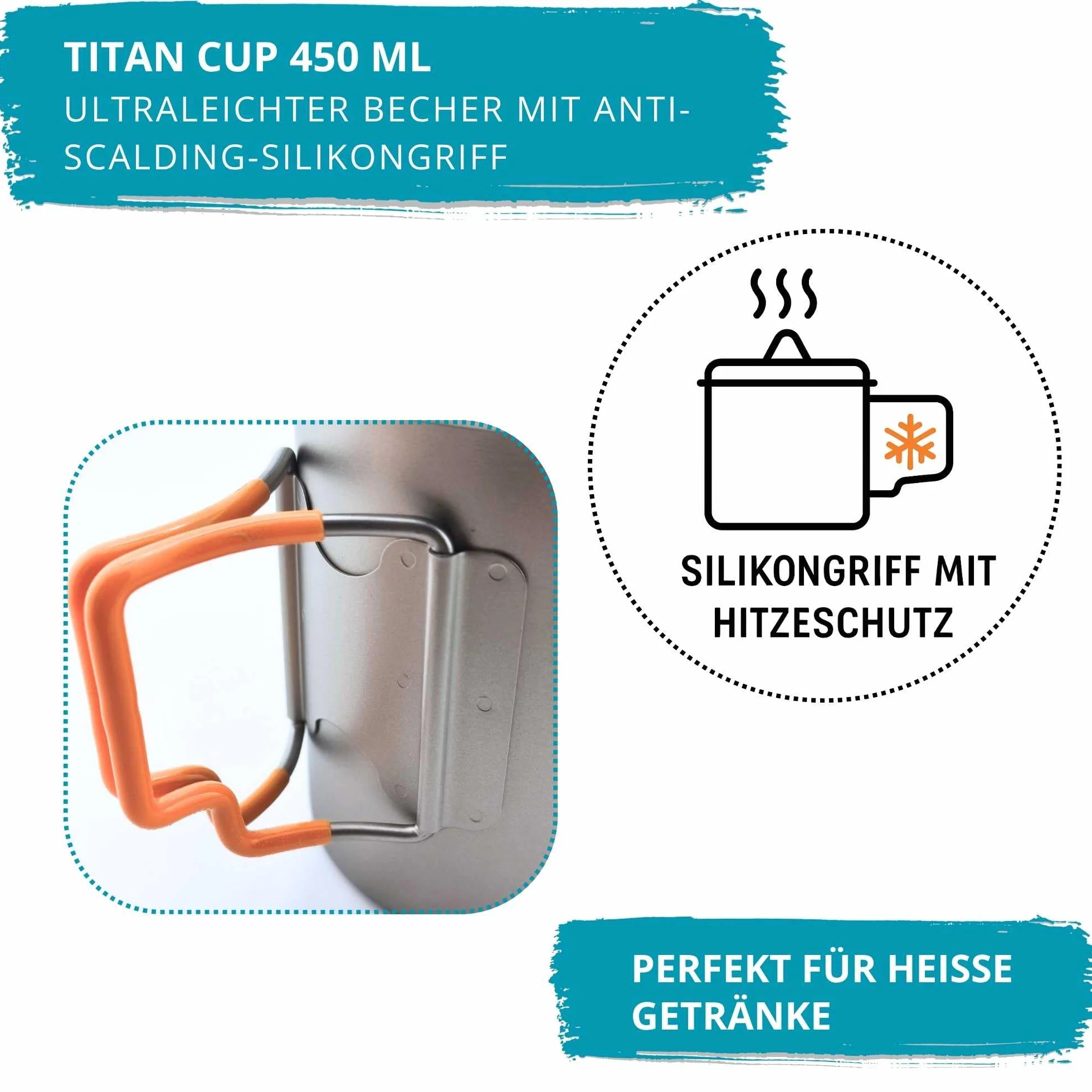Tytanowy kubek 450 ml z uchwytem silikonowym, neutralny smakowo, bez BPA