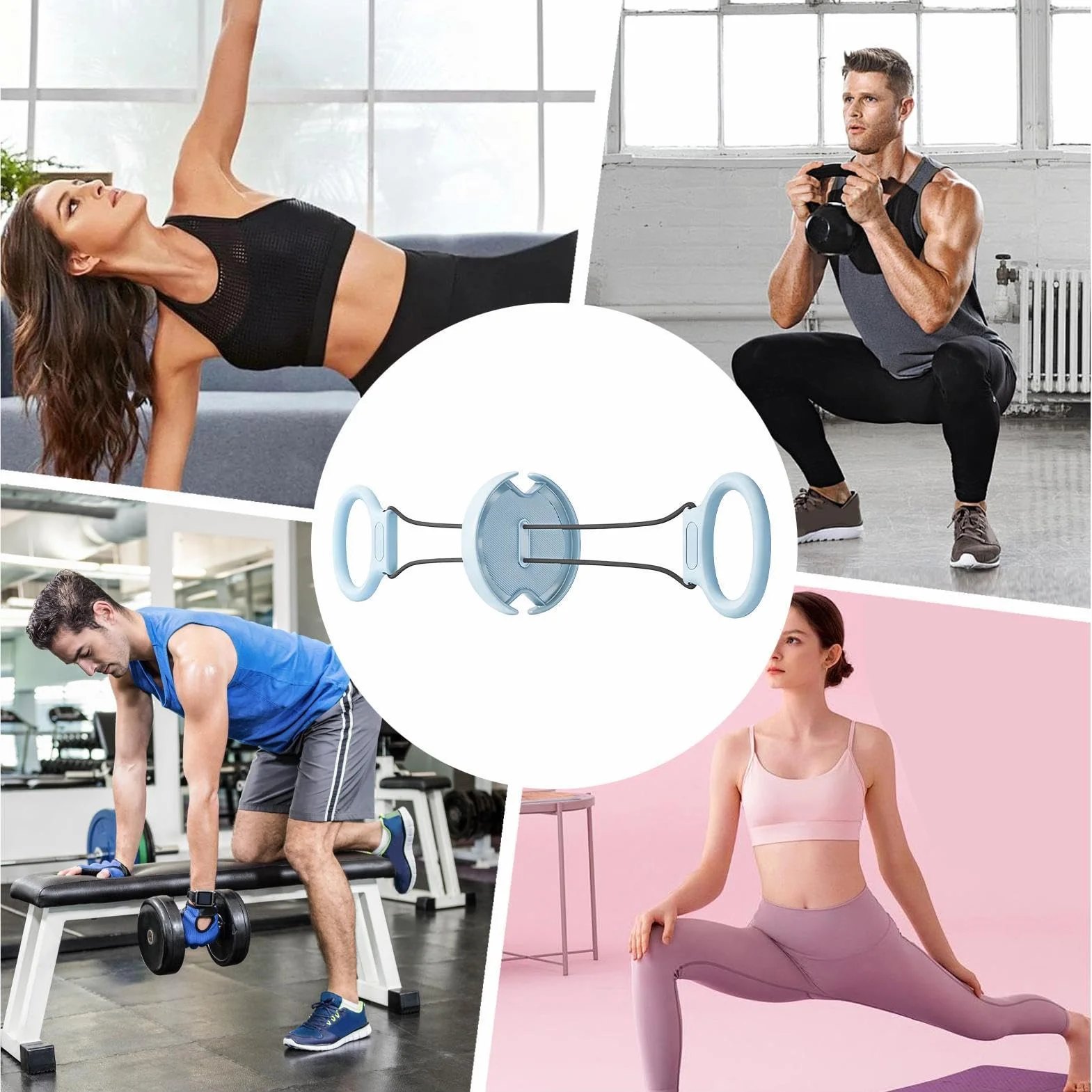 Chest Expander Men, składany, 18 cali, stalowy trener oporowy, antypoślizgowy uchwyt