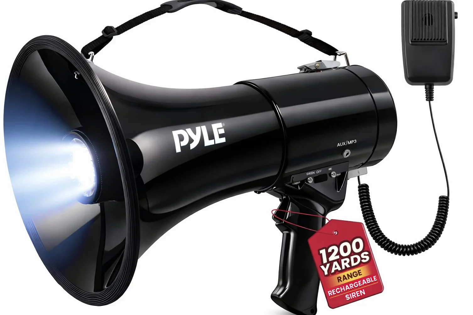 Pyle PMP561LTB przenośny głośnik megafonowy PA 50 W z syreną alarmową i mikrofonem