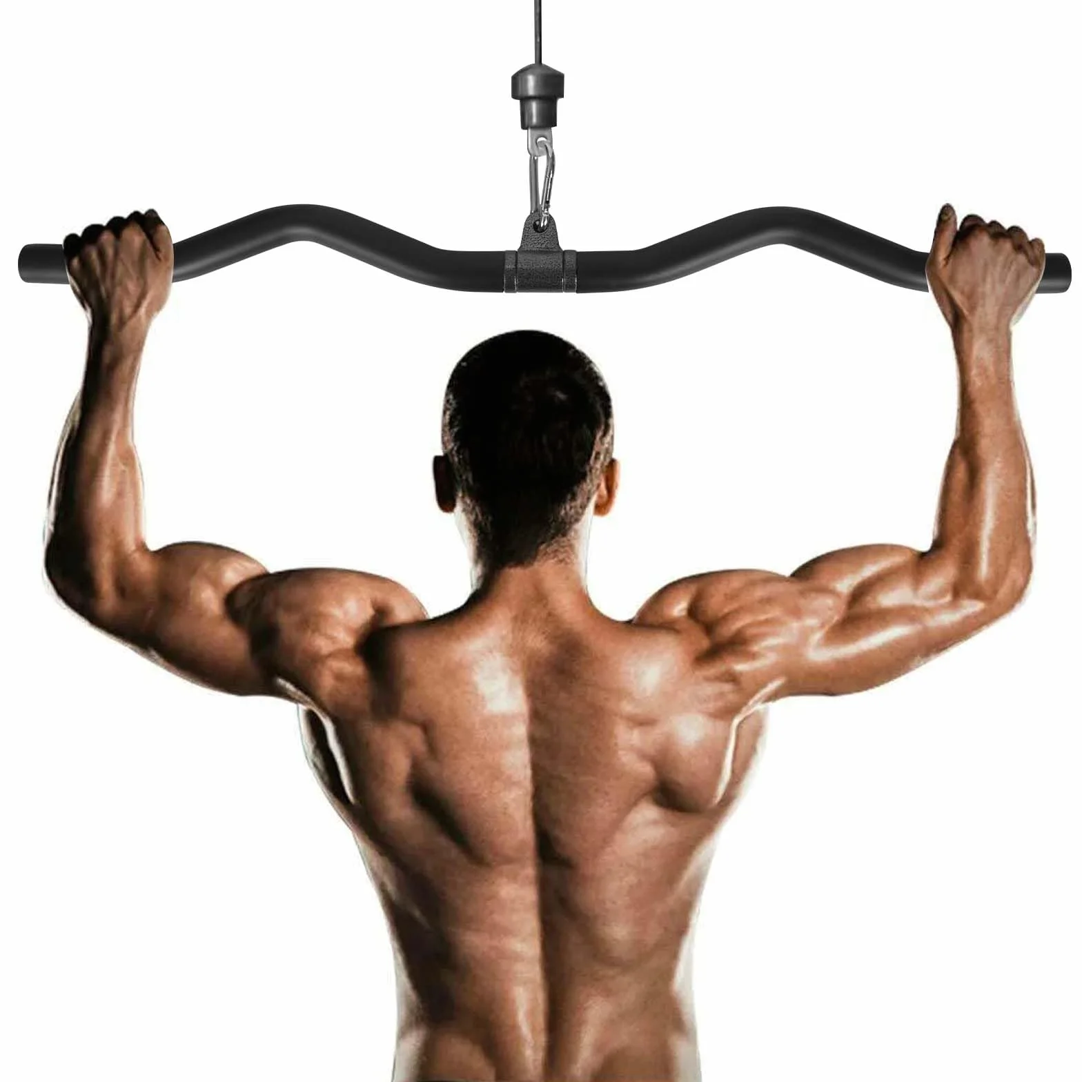 Drążek do bicepsów i tricepsa, ergonomiczny pręt latowy 80 cm czarny