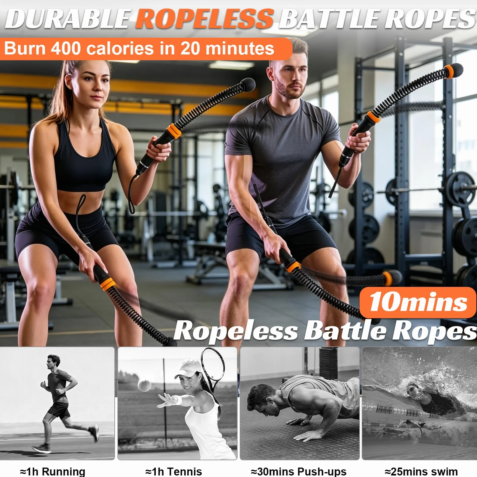 2 sztuki Ropeless Battle Rope bez liny z ciężarkami, ciche liny bojowe z antypoślizgowym uchwytem, HIIT trening całego ciała dla siły, wytrzymałości i spalania tłuszczu, domowa siłownia, fitness