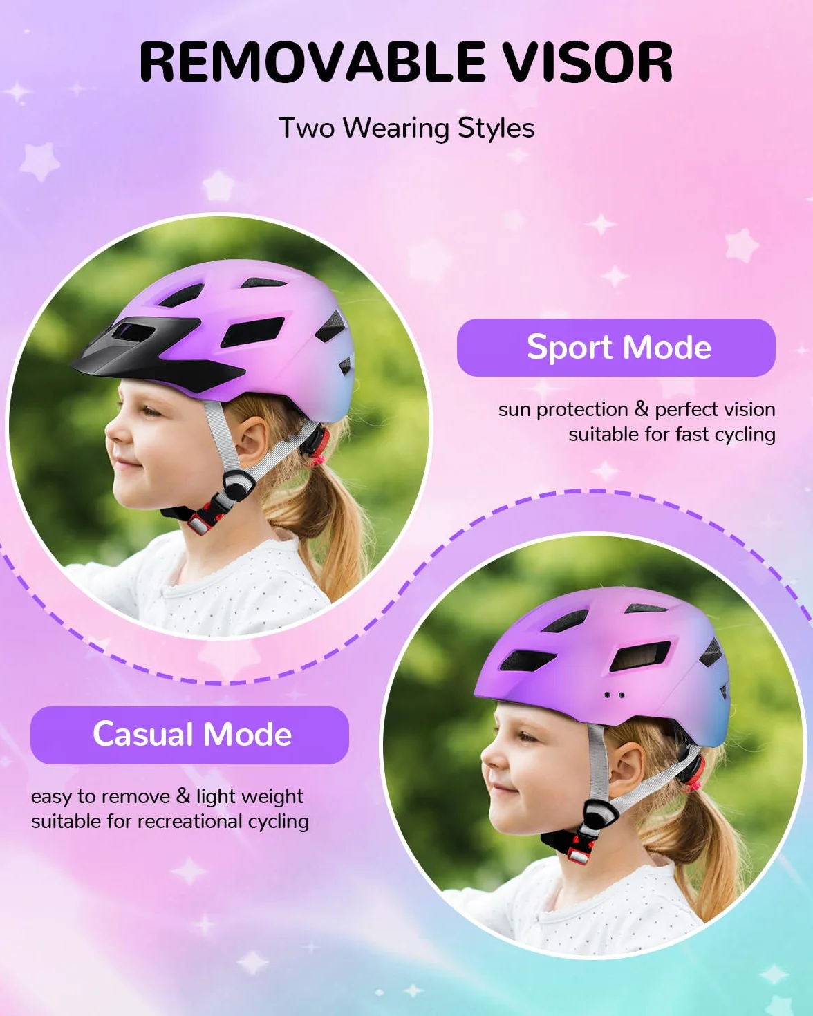 Dziecięcy kask rowerowy dla dziewcząt i chłopców, regulowany kask rowerowy dla dzieci, kask rowerowy, kask multisportowy do jazdy na deskorolce, jazdy na rowerze, jazdy na rolkach, 52-56 cm
