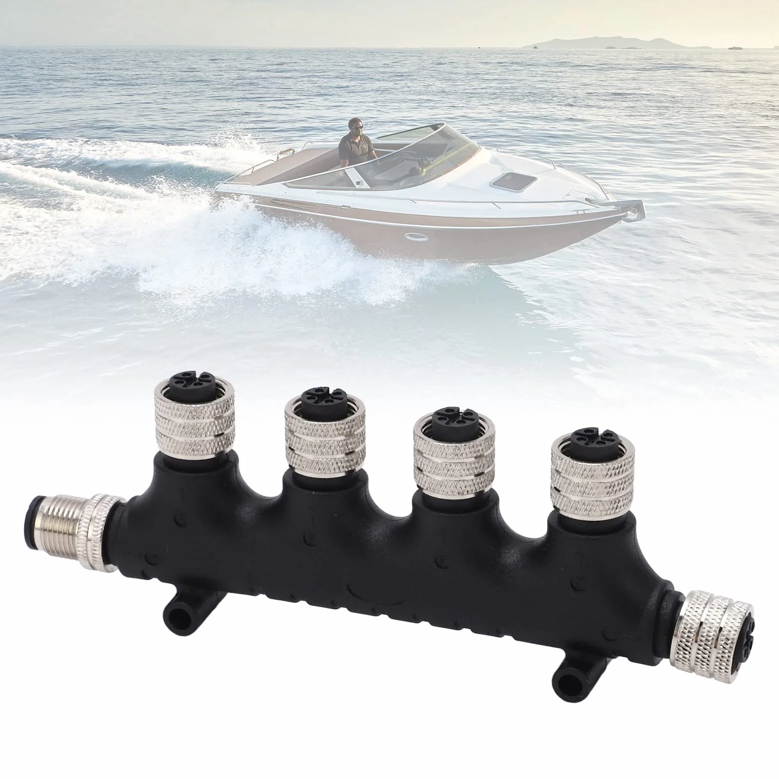 Złącze NMEA 2000 T 5-pinowe Wodoodporne Kable Szkieletowe IP67 4-portowy Wieloportowy Terminator Trójnikowy Morski GPS Akcesoria do Sieci Lowrance Elektronika łodzi