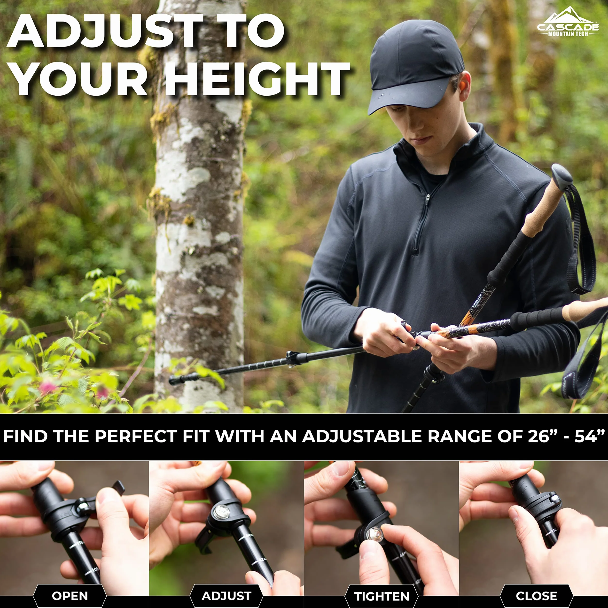 Cascade Mountain Tech Aluminiowe regulowane kijki trekkingowe - lekka szybka blokada kij do chodzenia lub wędrówek - 1 zestaw (2 drążki)